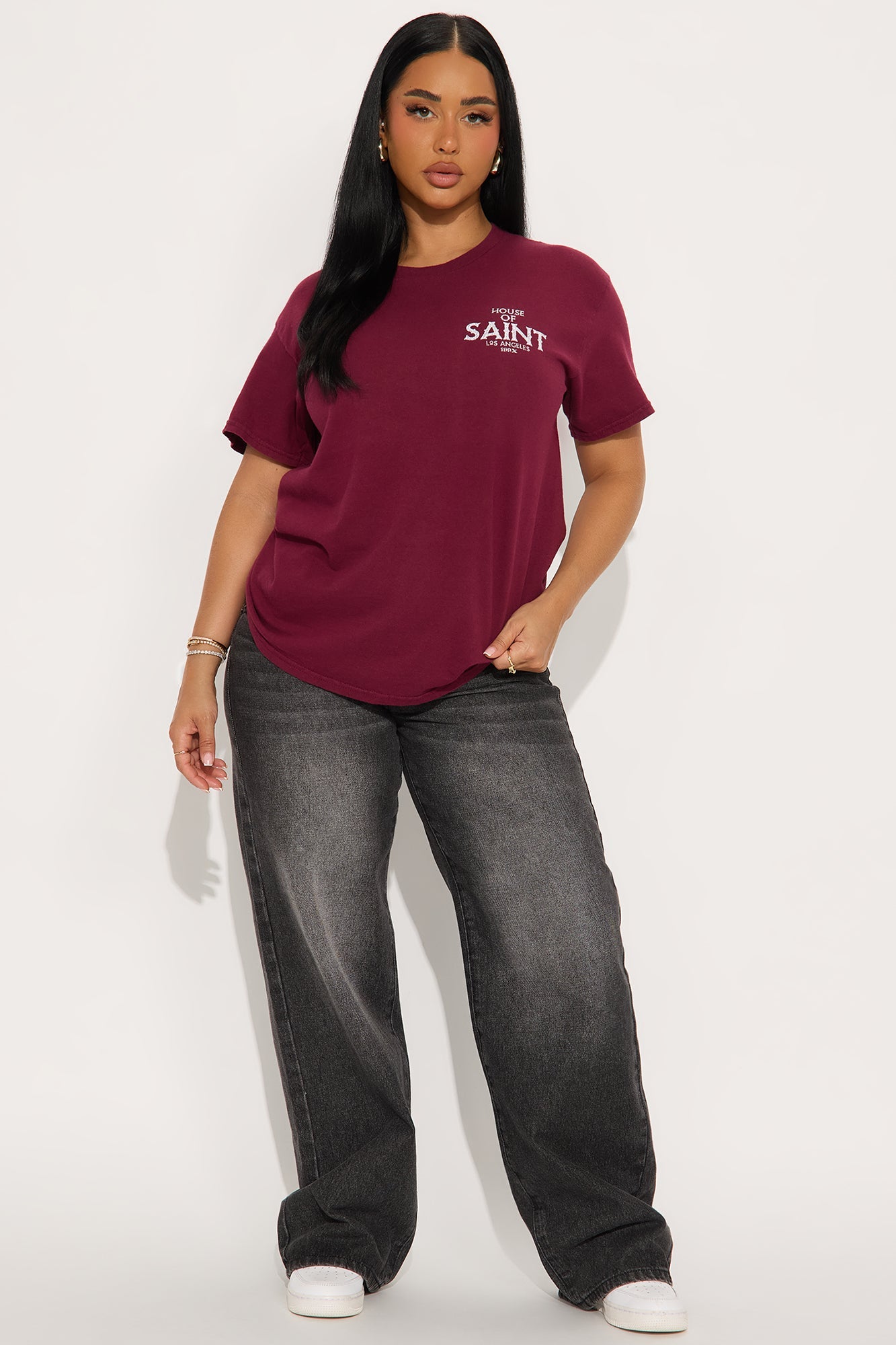 Cross Saint Front And Back Vintage Wash Tee - Burgundy