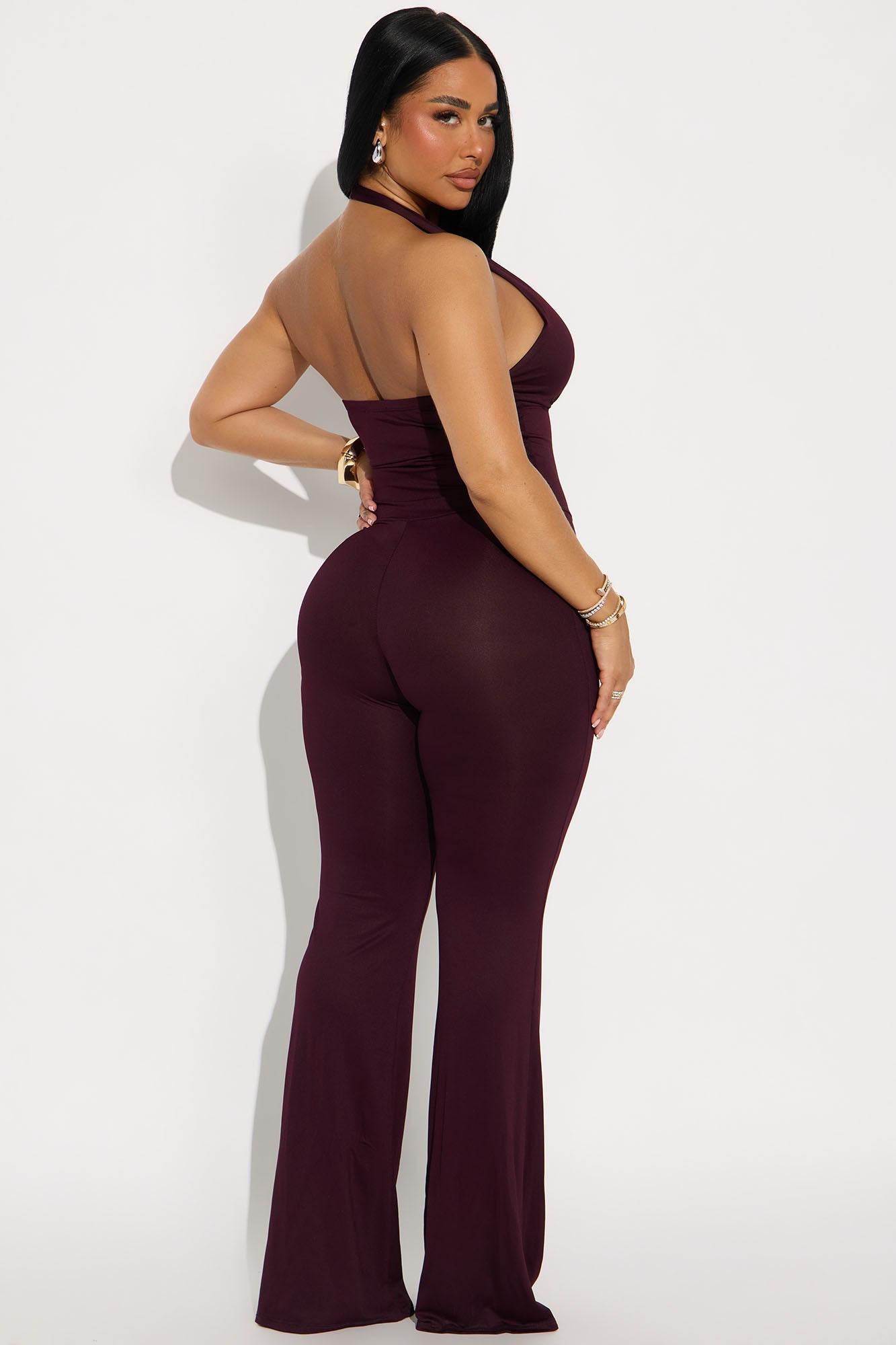 Nichole Ribbed Halter Jumpsuit - Plum