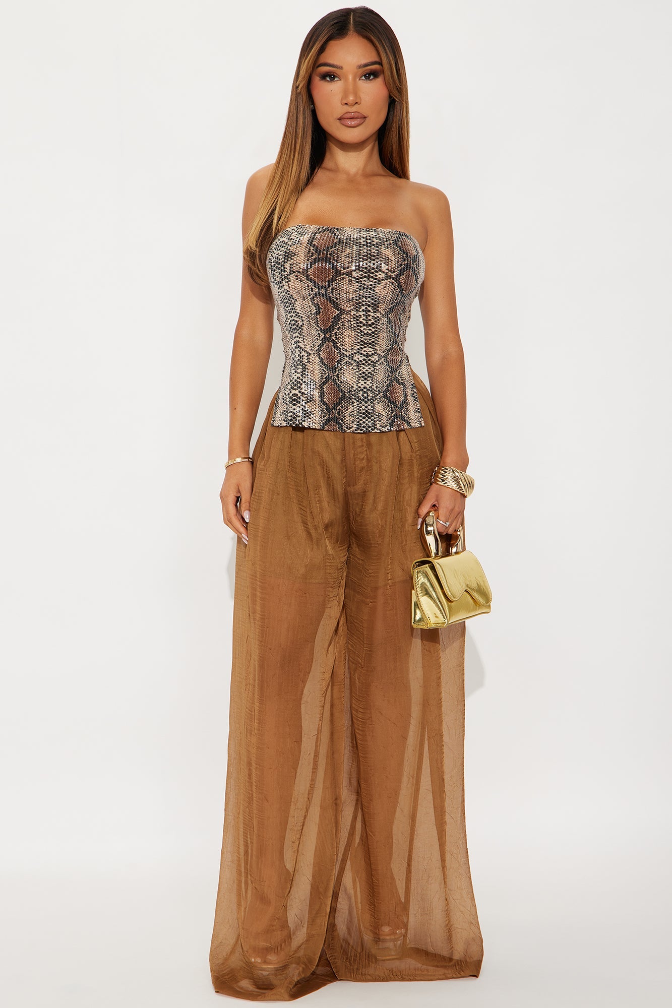 Money Constrictor Sequin Tube Top - Brown/combo