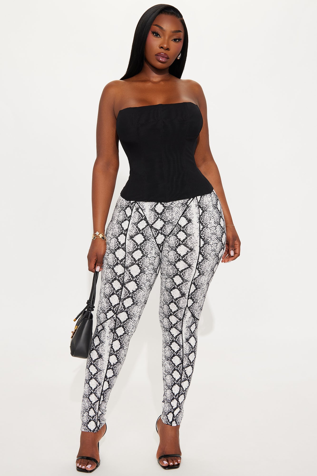 What A Catch Snakeskin High Rise Legging - Black/Grey