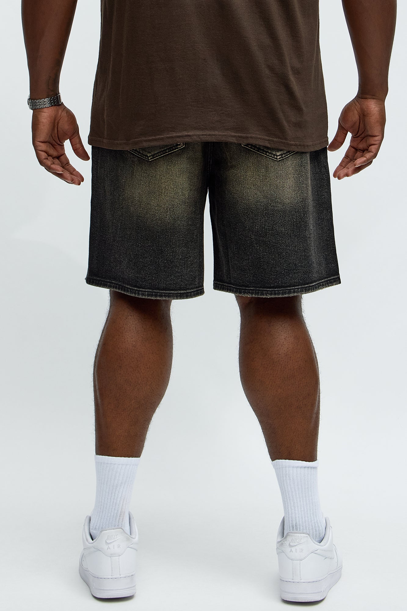 Relaxed All Alone Distressed Denim Shorts - Black Wash