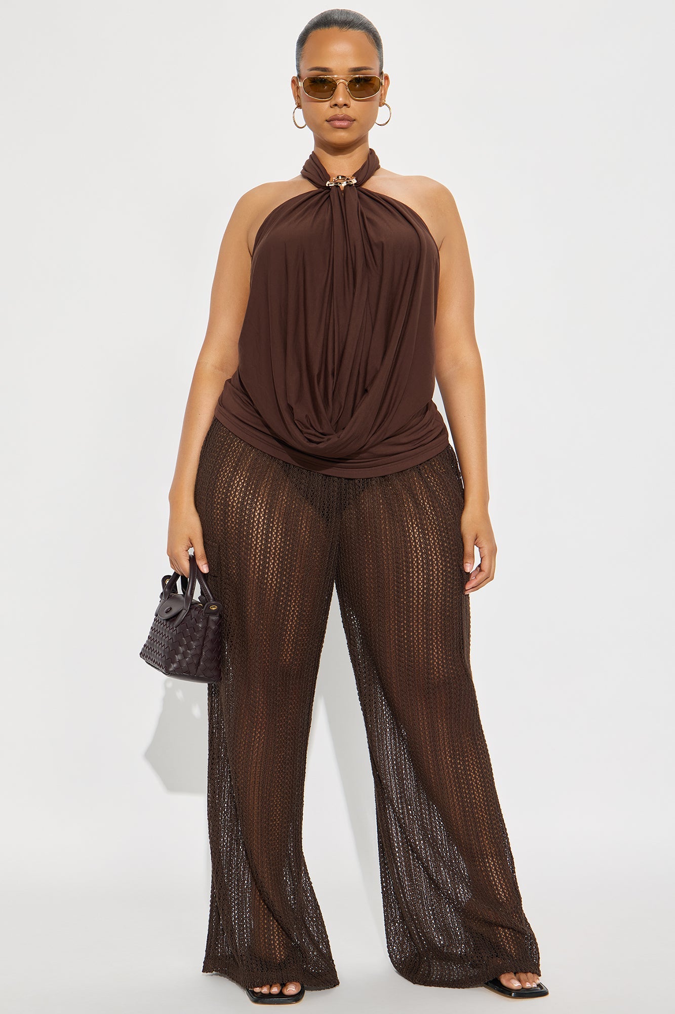 Dreamcatcher Draped Halter Top - Chocolate