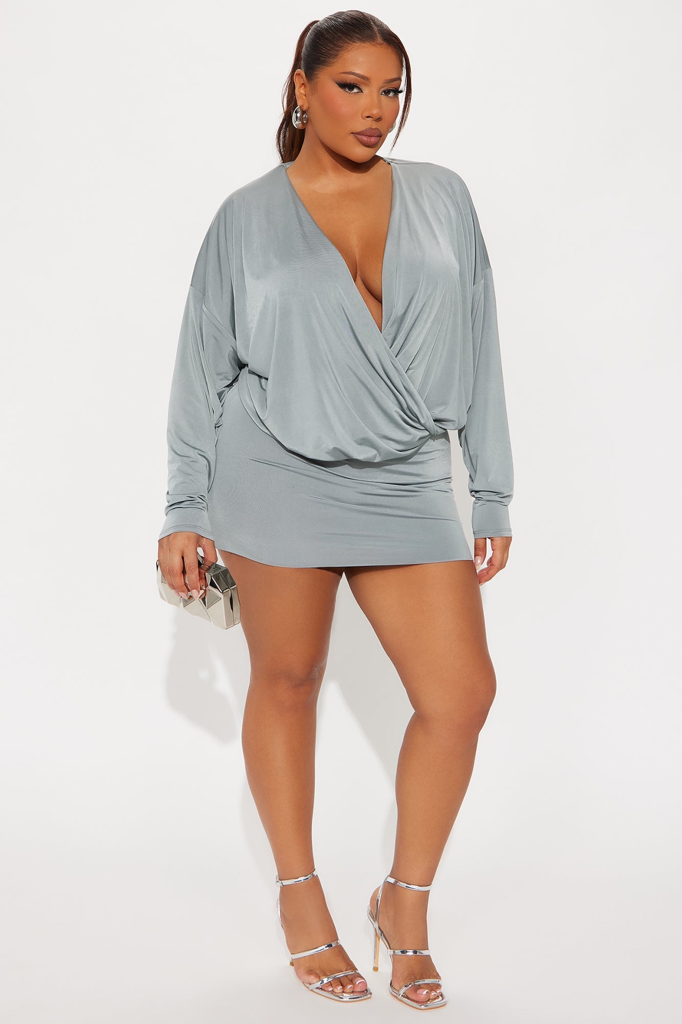 Odette Long Sleeve Mini Dress - Slate Grey