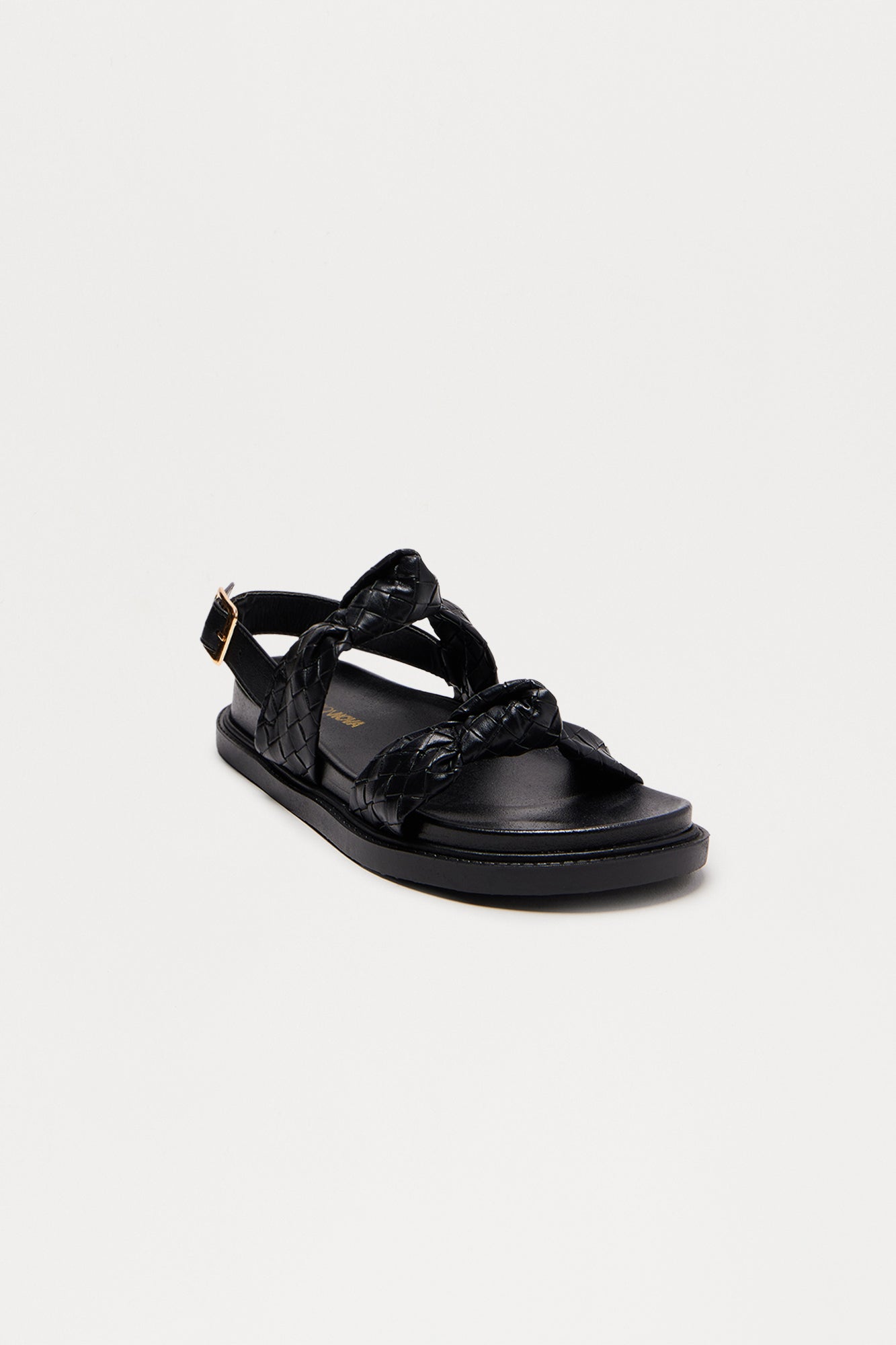 Russ Woven Faux Leather Slides - Black