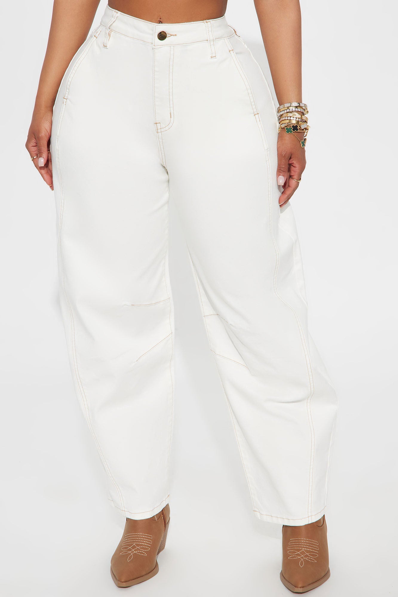 Madison Street Barrel Leg Jeans - White