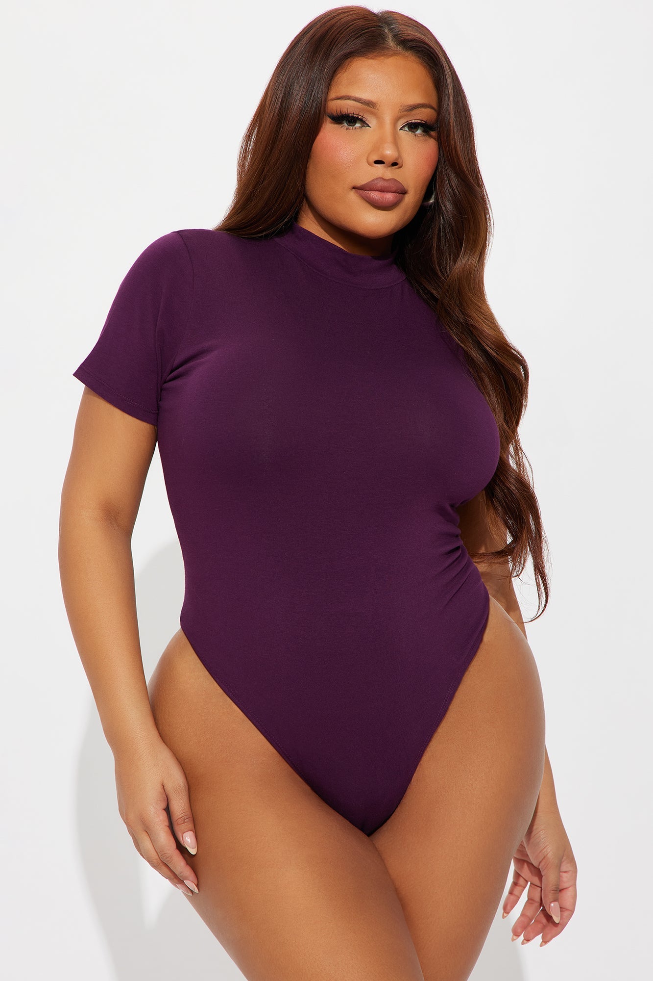 Basic Mock Neck Bodysuit - Plum