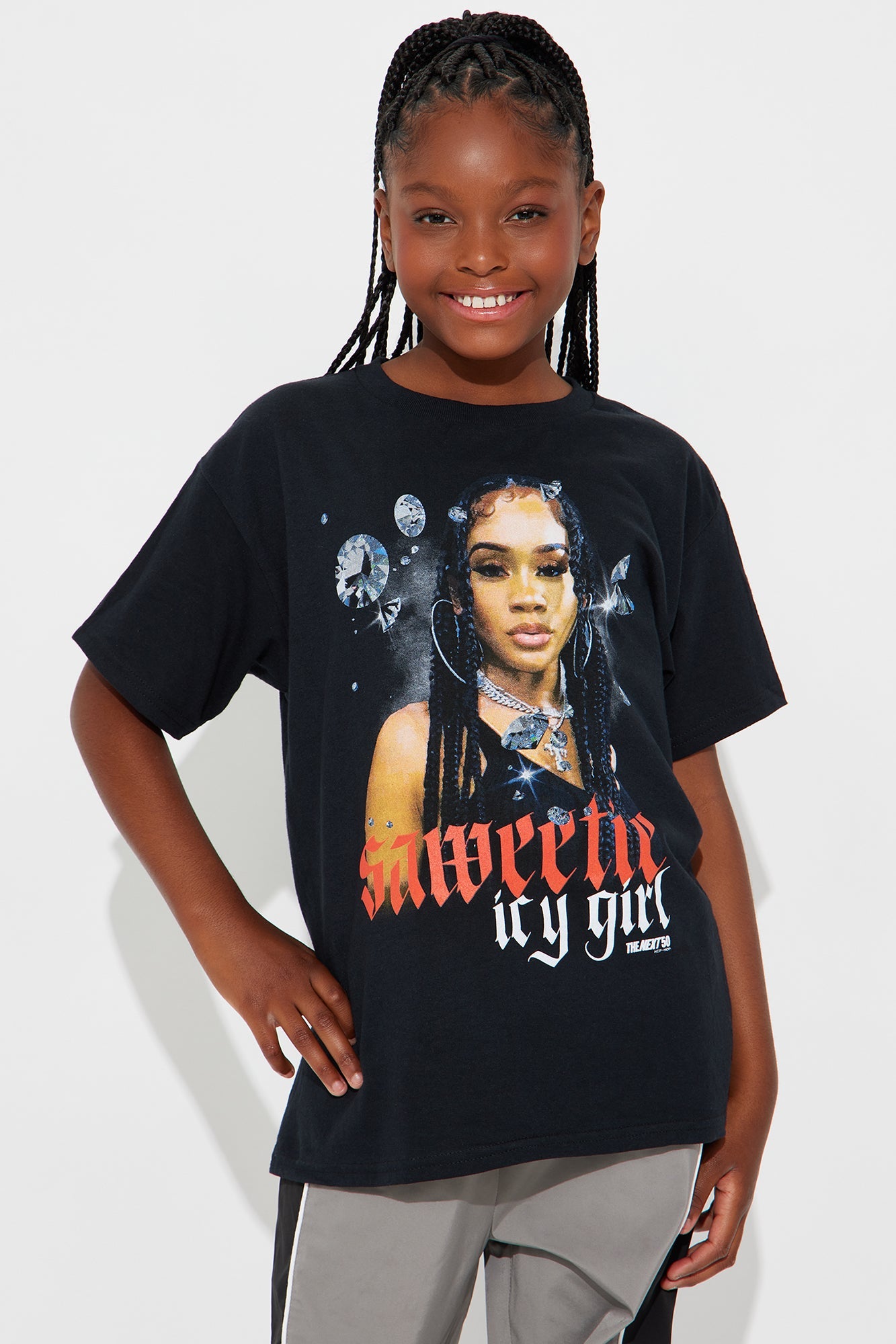 Mini Saweetie Icy Girl Washed Oversized Tee - Black Wash
