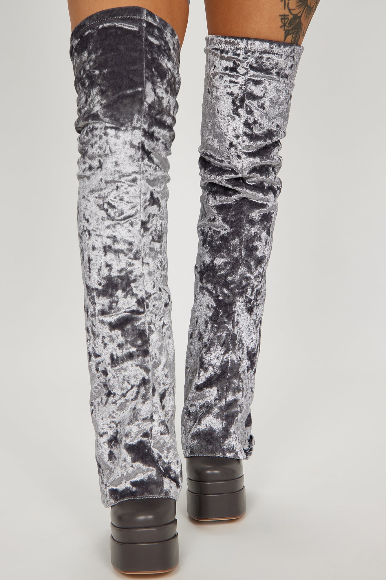 On My Way Out Velvet Boots - Grey