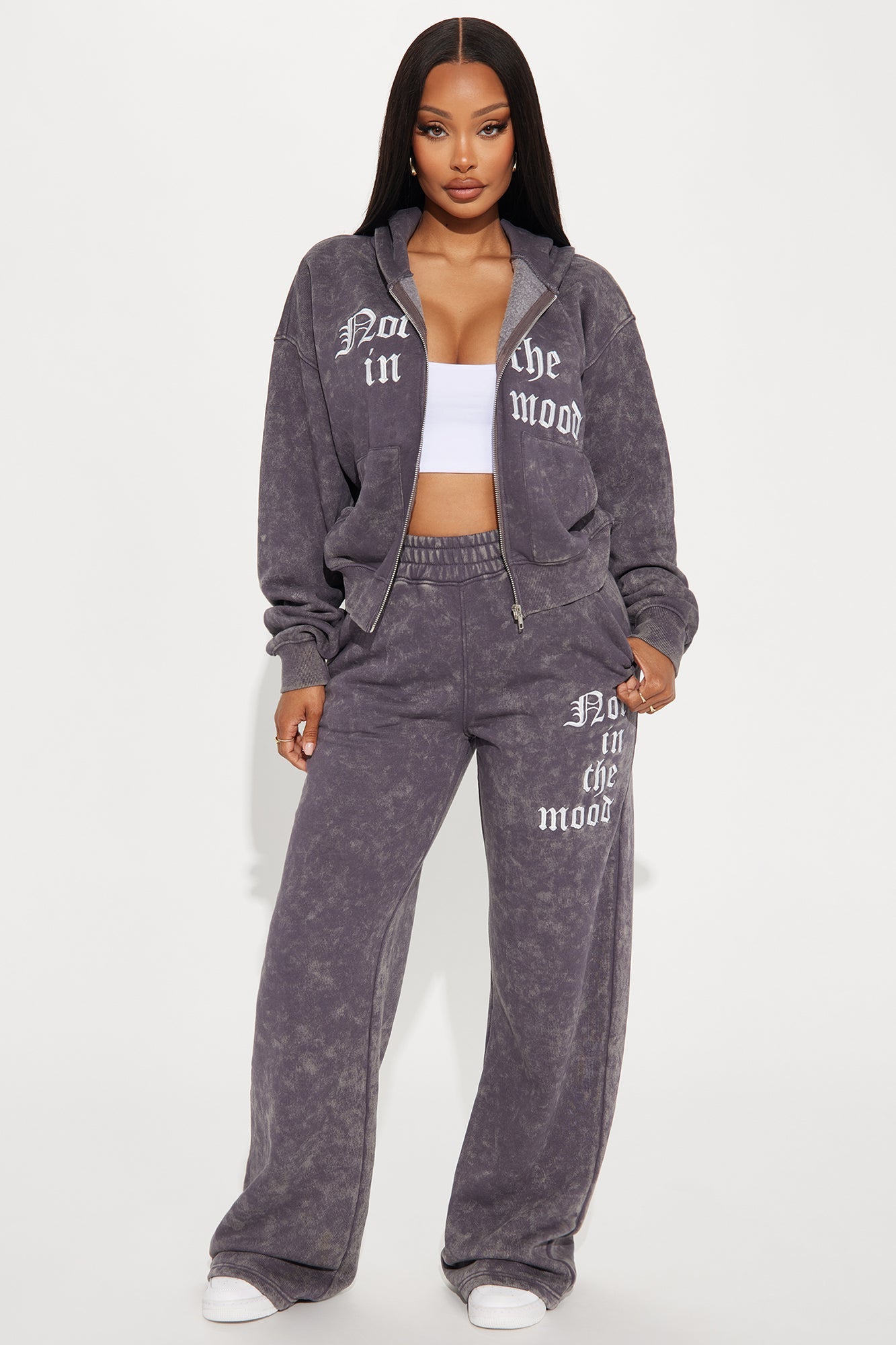 Not In The Mood Washed Zip Hoodie - Charcoal