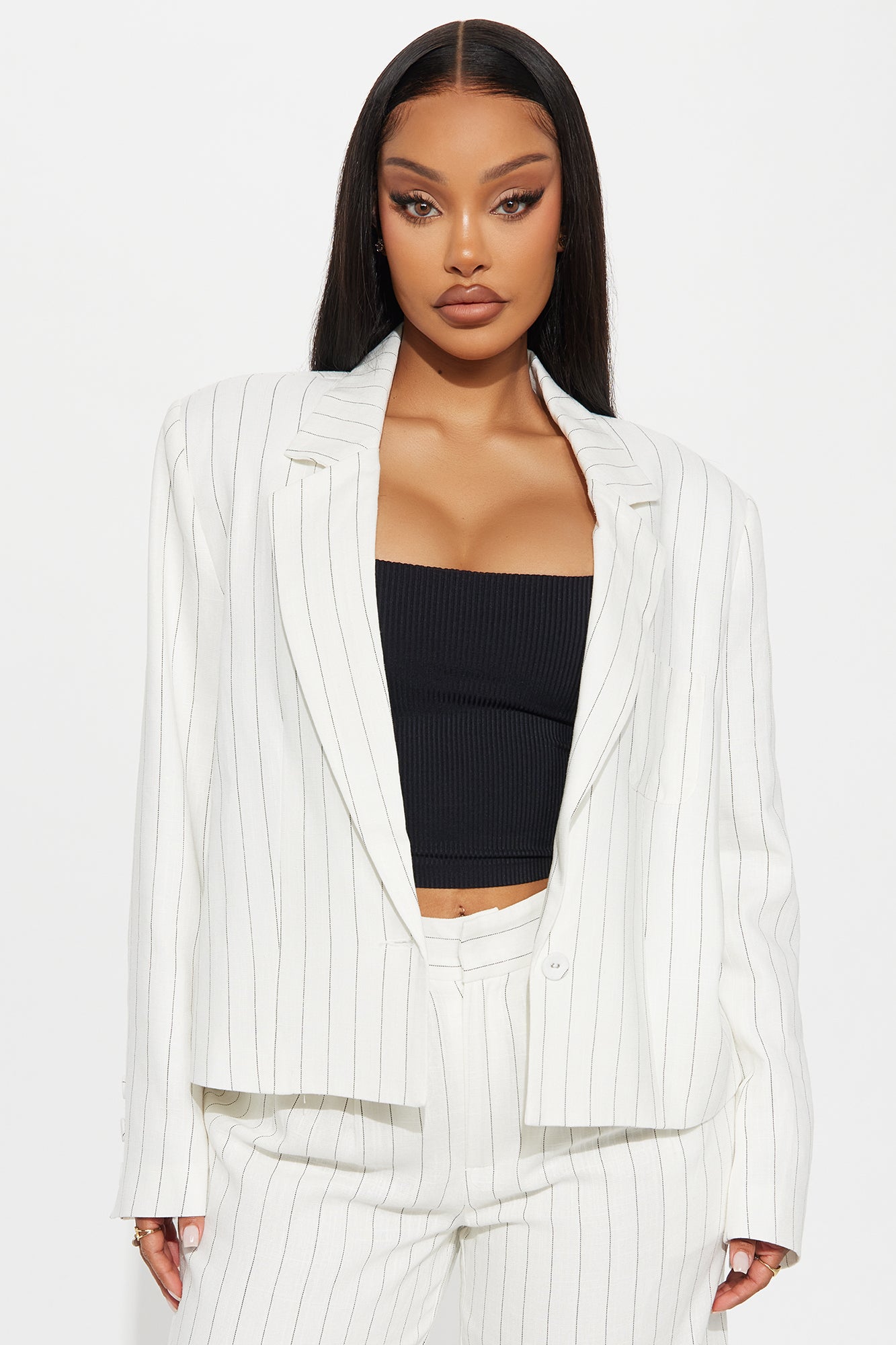 Penelope Pinstripe Linen Blazer - White