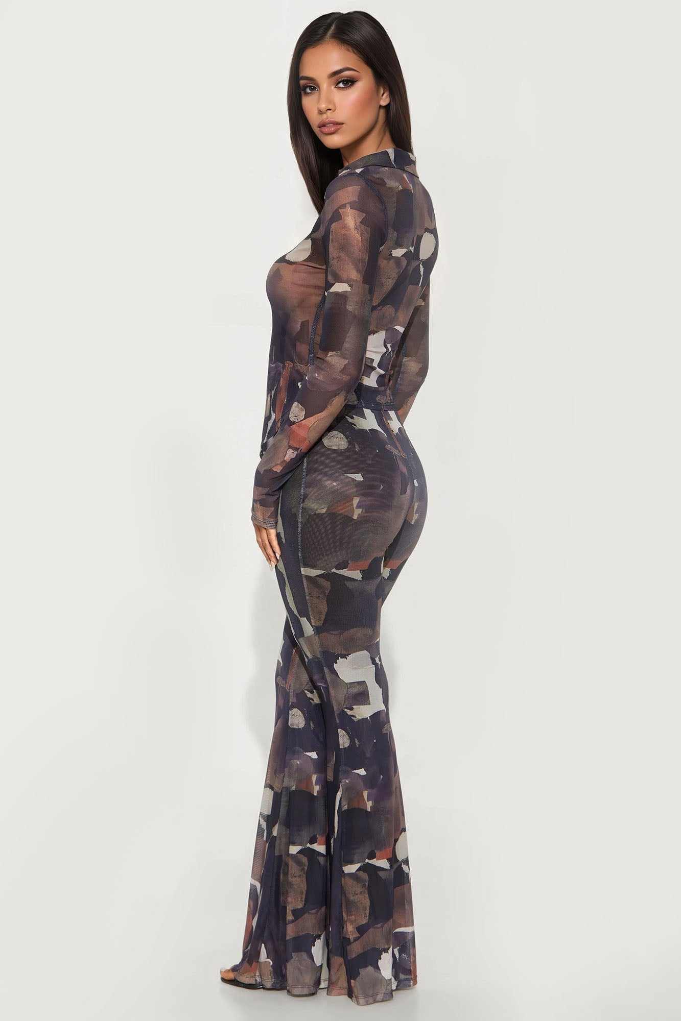 Gabriella Mesh Pant Set - Brown/combo