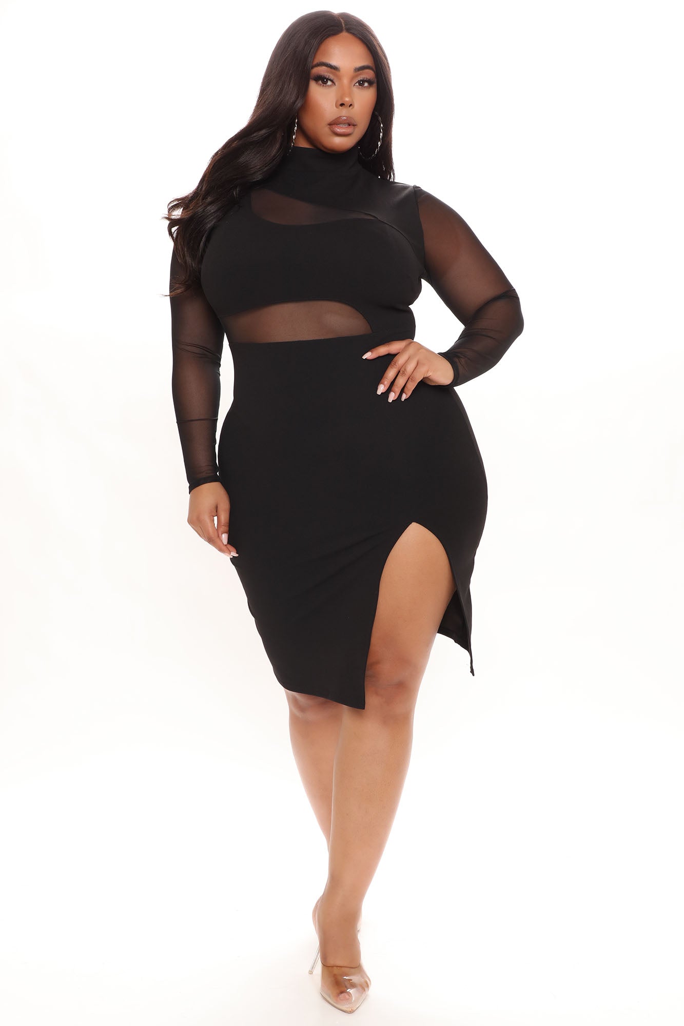 Fallen Angel Mesh Midi Dress - Black