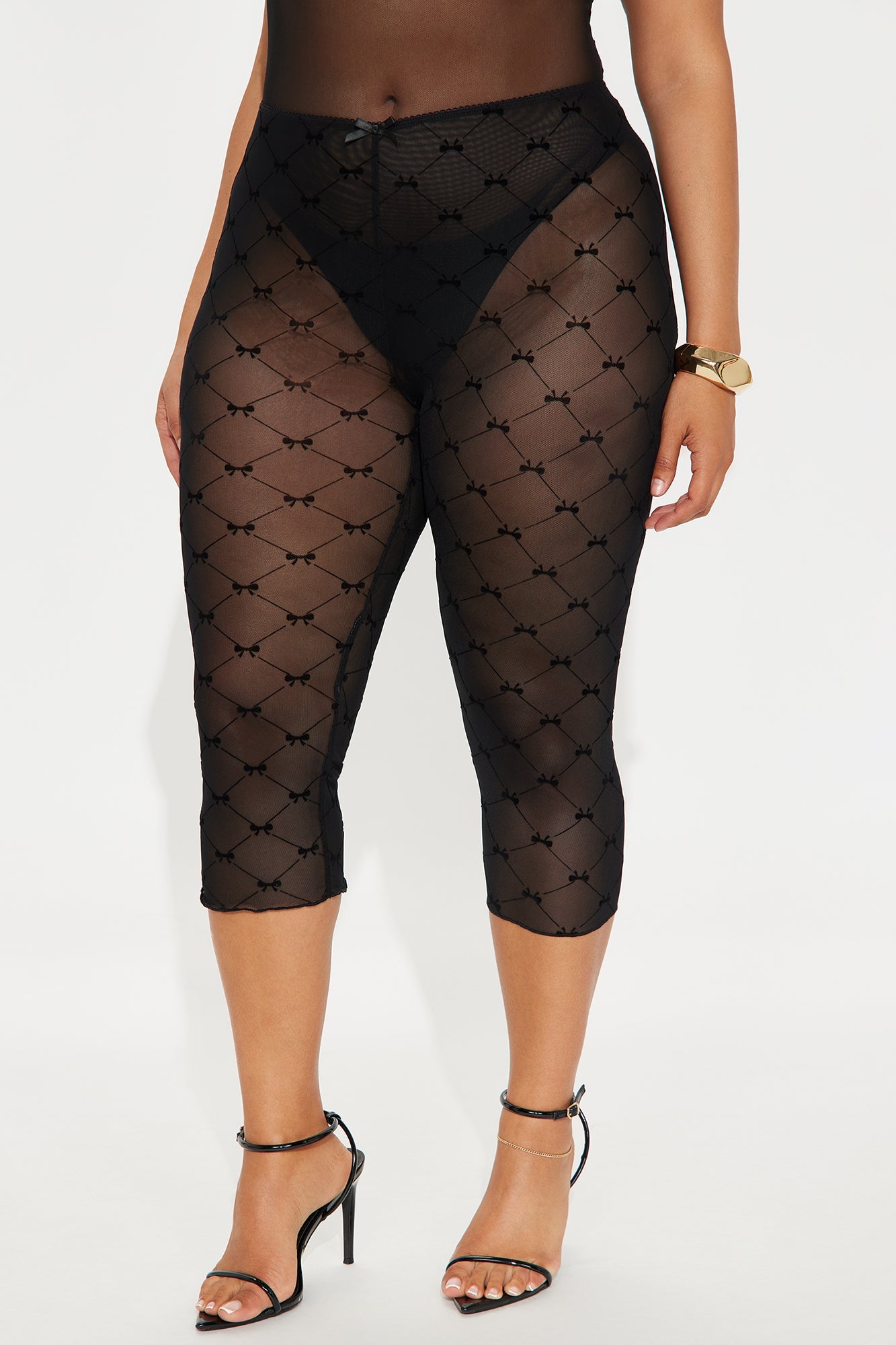 Amelie Bow Mesh Capri Legging - Black