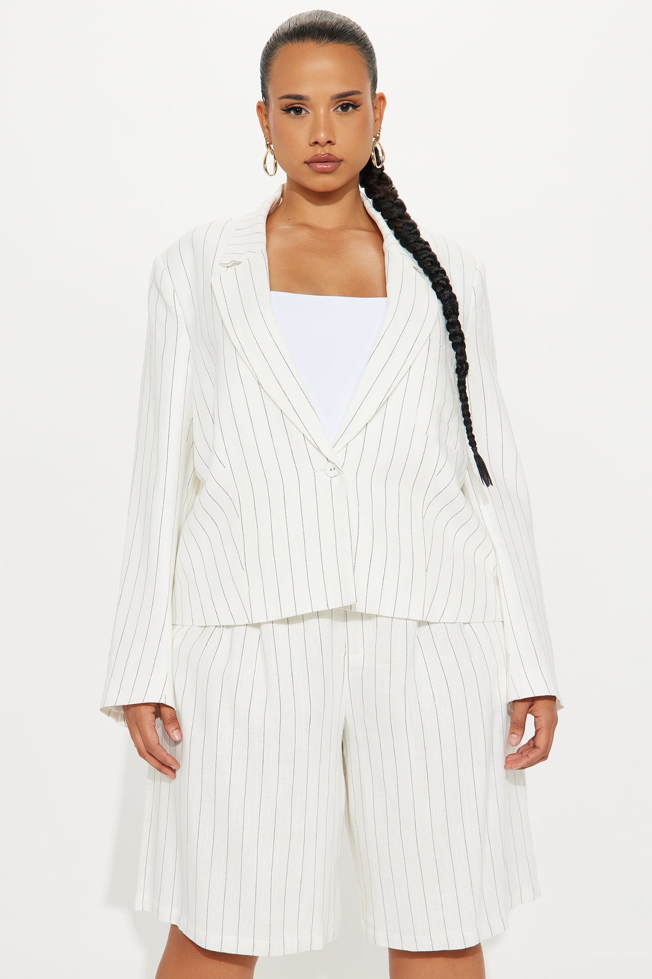 Penelope Pinstripe Linen Blazer - White