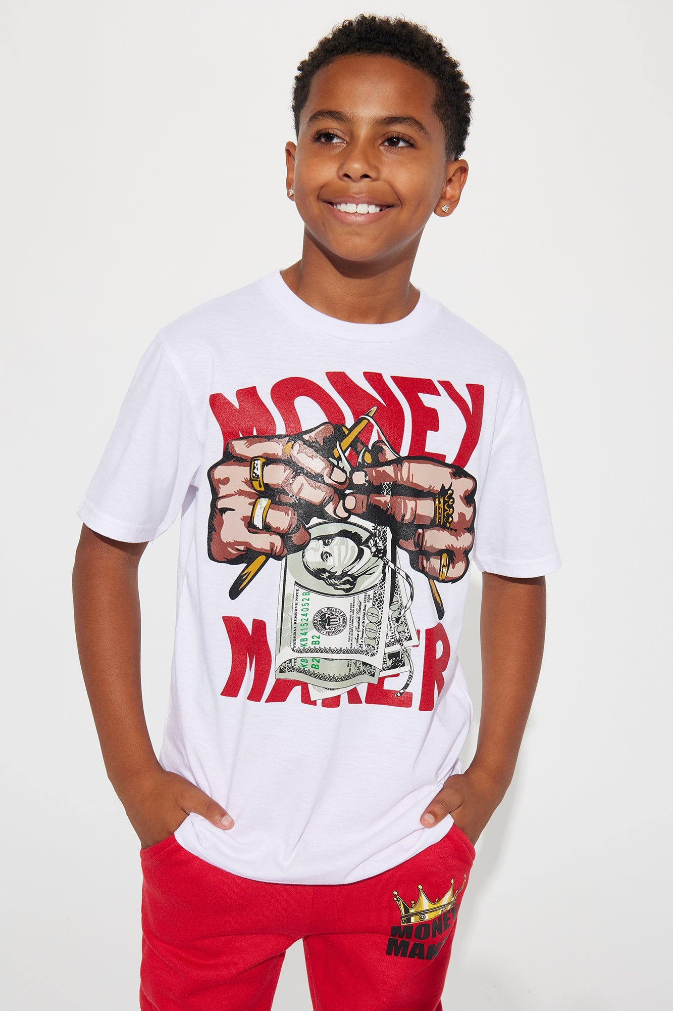 Mini Money Maker Fleece Jogger Set - Red/White