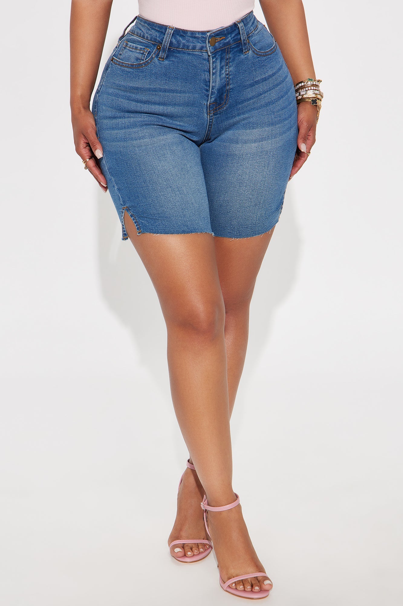 Vibe Check Curvy Bermuda Denim Shorts - Medium Wash