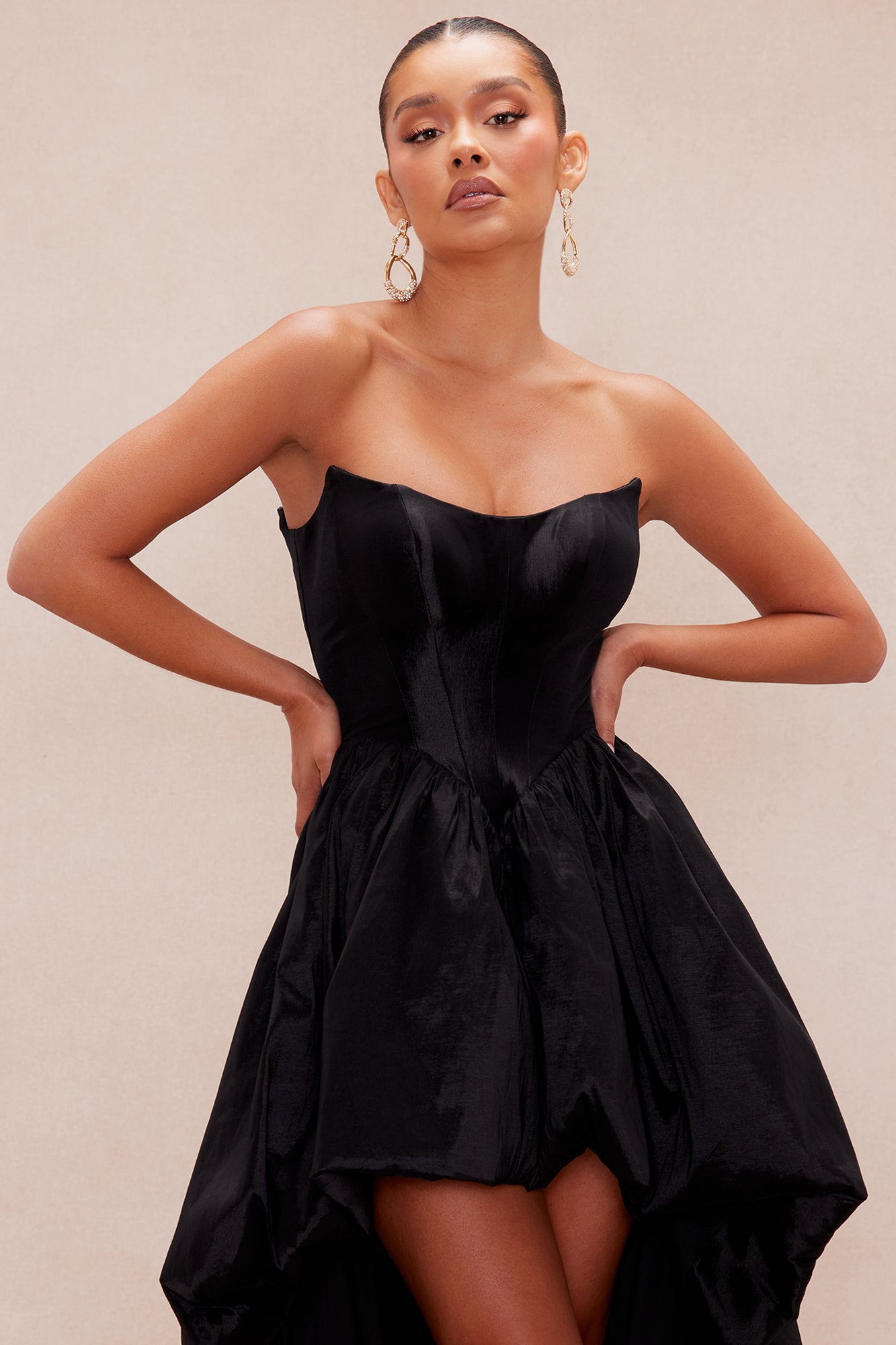 Aurora High Low Taffeta Gown - Black