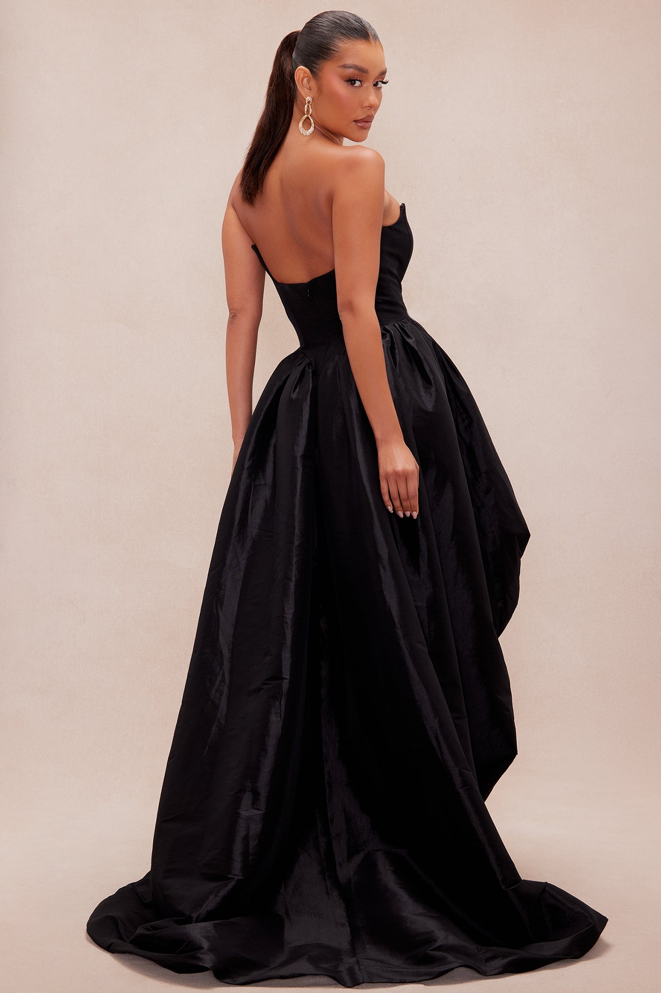 Aurora High Low Taffeta Gown - Black