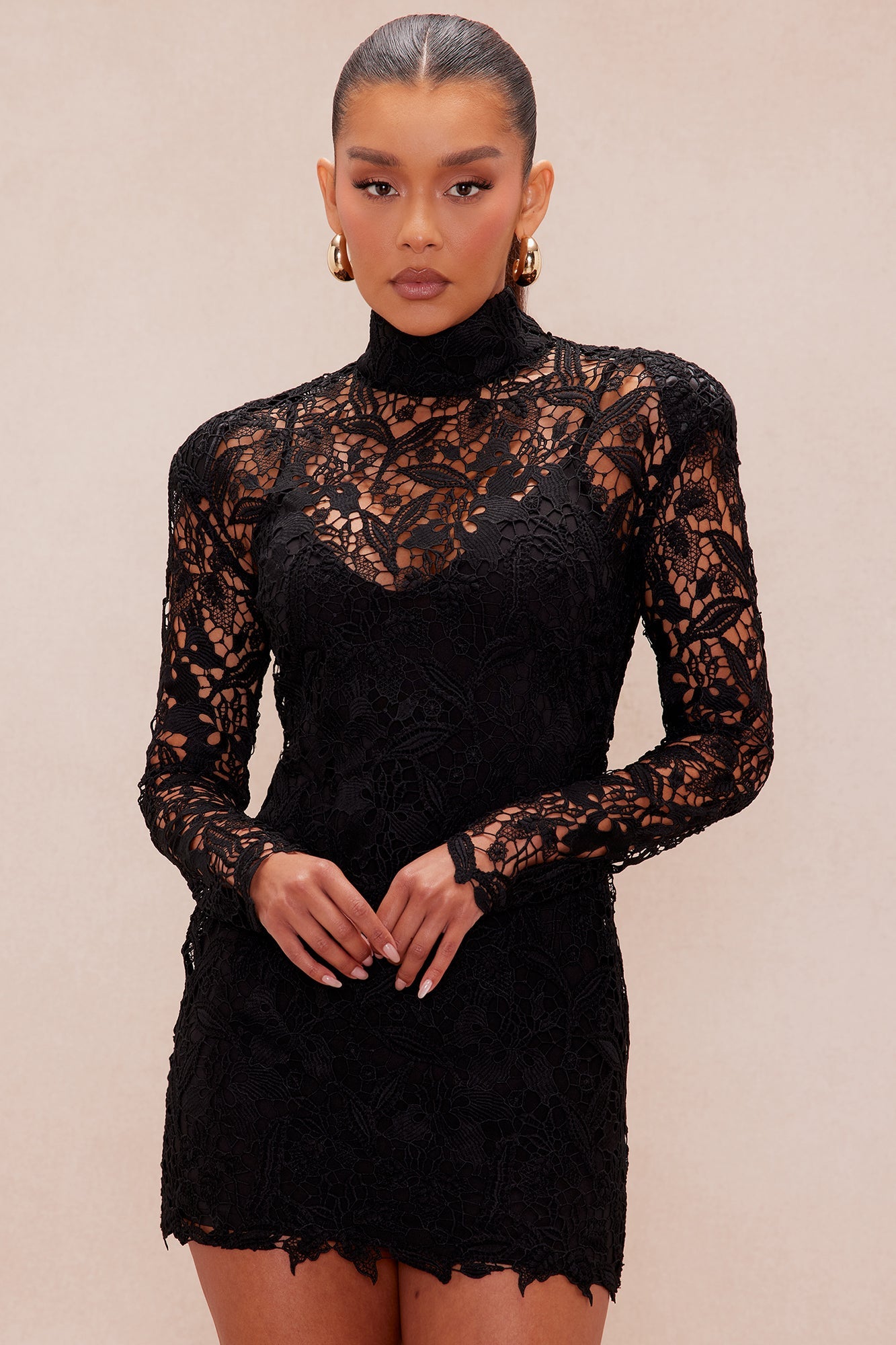 Efina Lace Mini Dress - Black