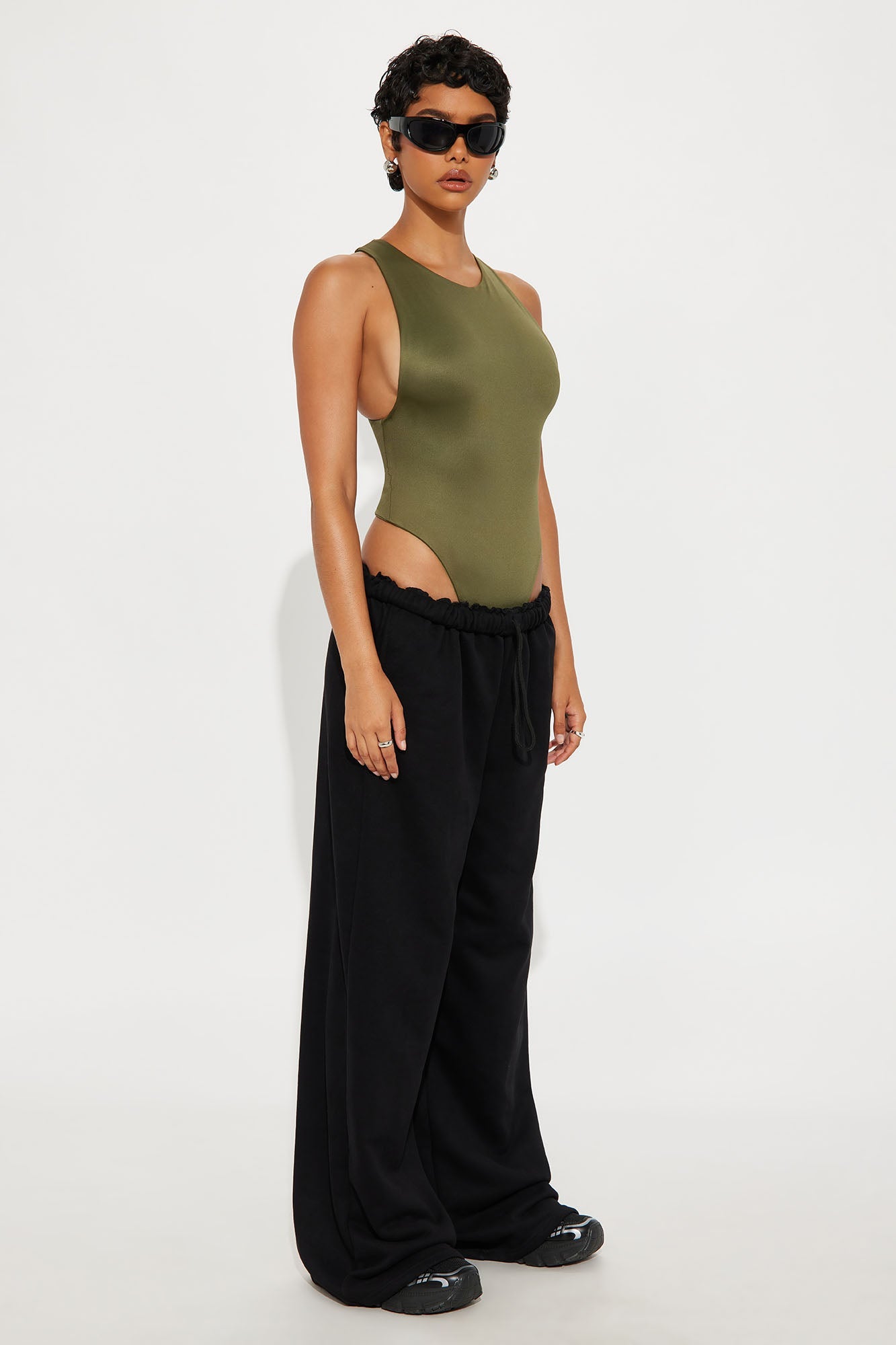 Contour Double Lined Scoop Neck Bodysuit - Military Green