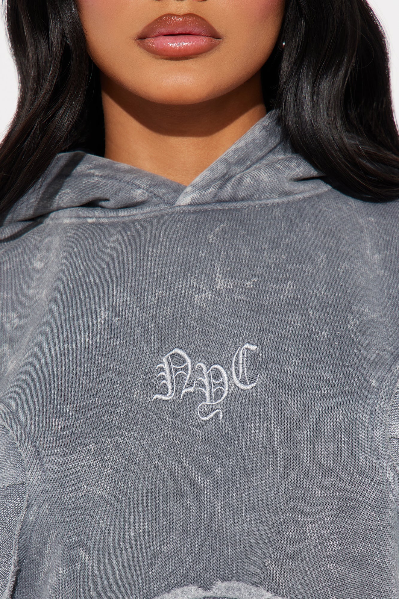 New York Washed And Frayed Hoodie - Grey