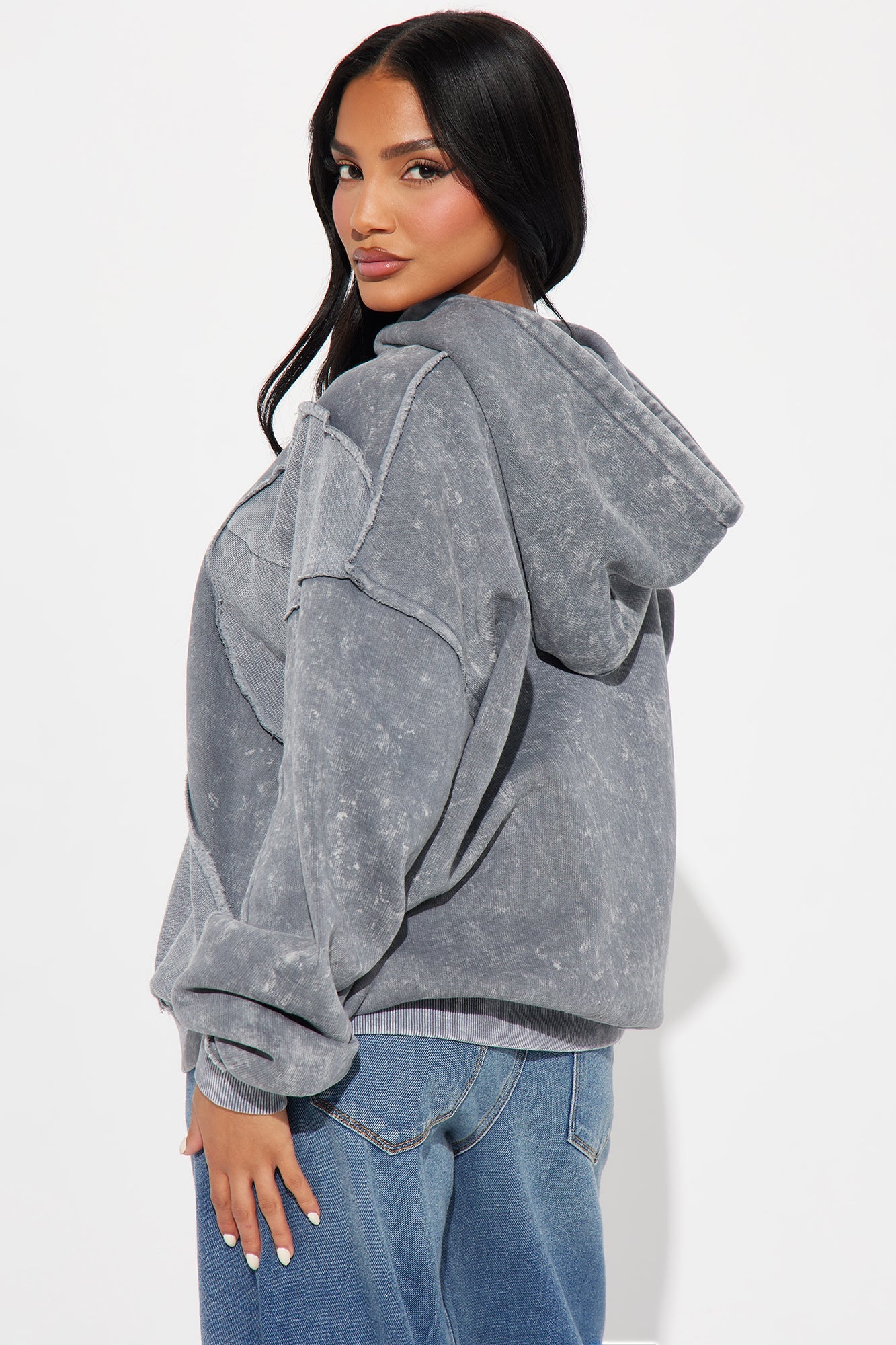 New York Washed And Frayed Hoodie - Grey