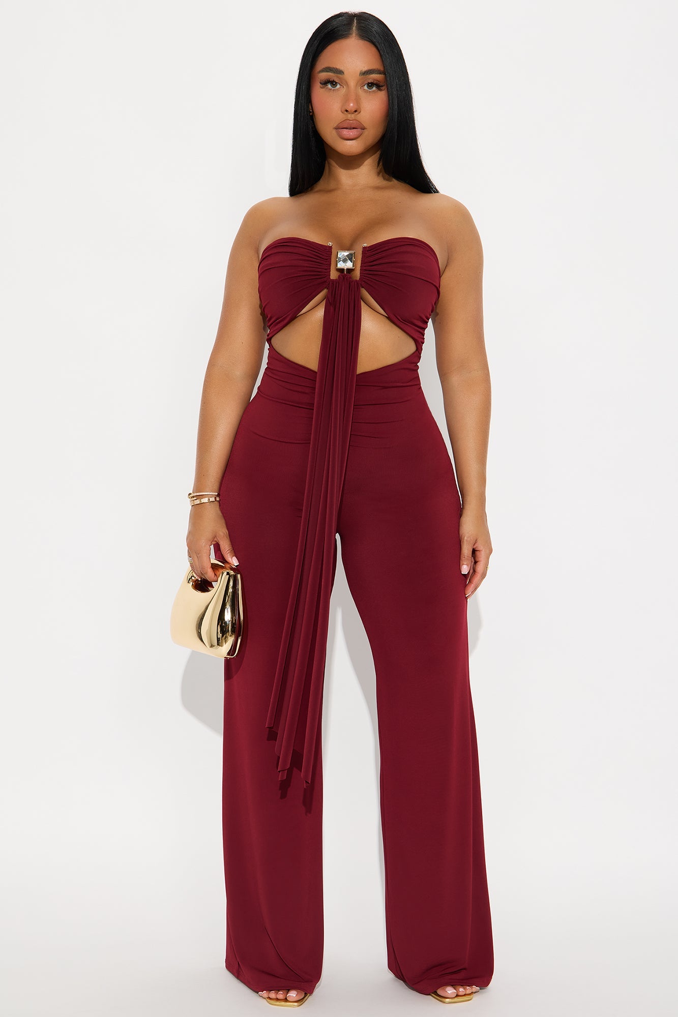 Lexi Strapless Jumpsuit - Burgundy