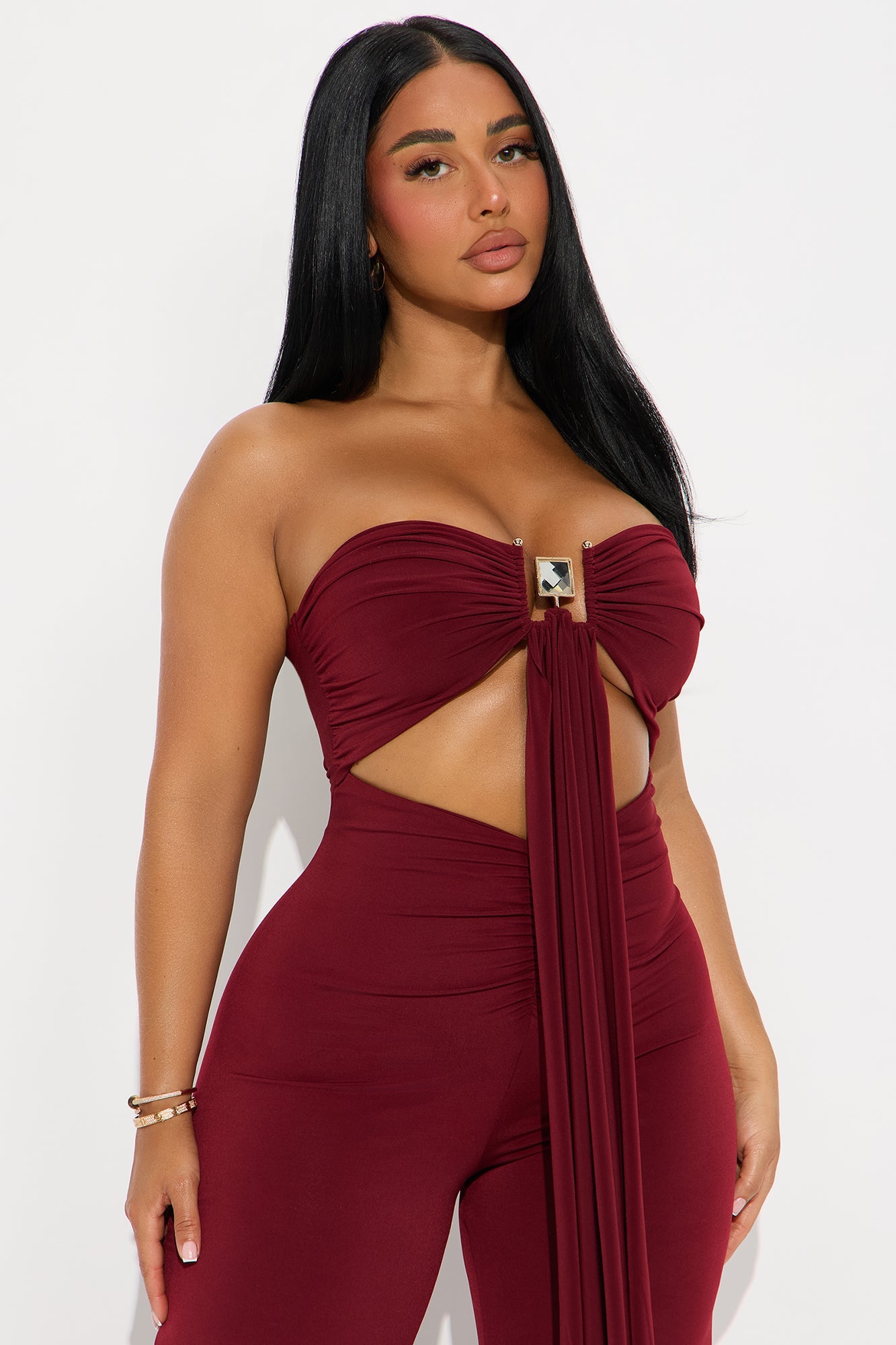 Lexi Strapless Jumpsuit - Burgundy