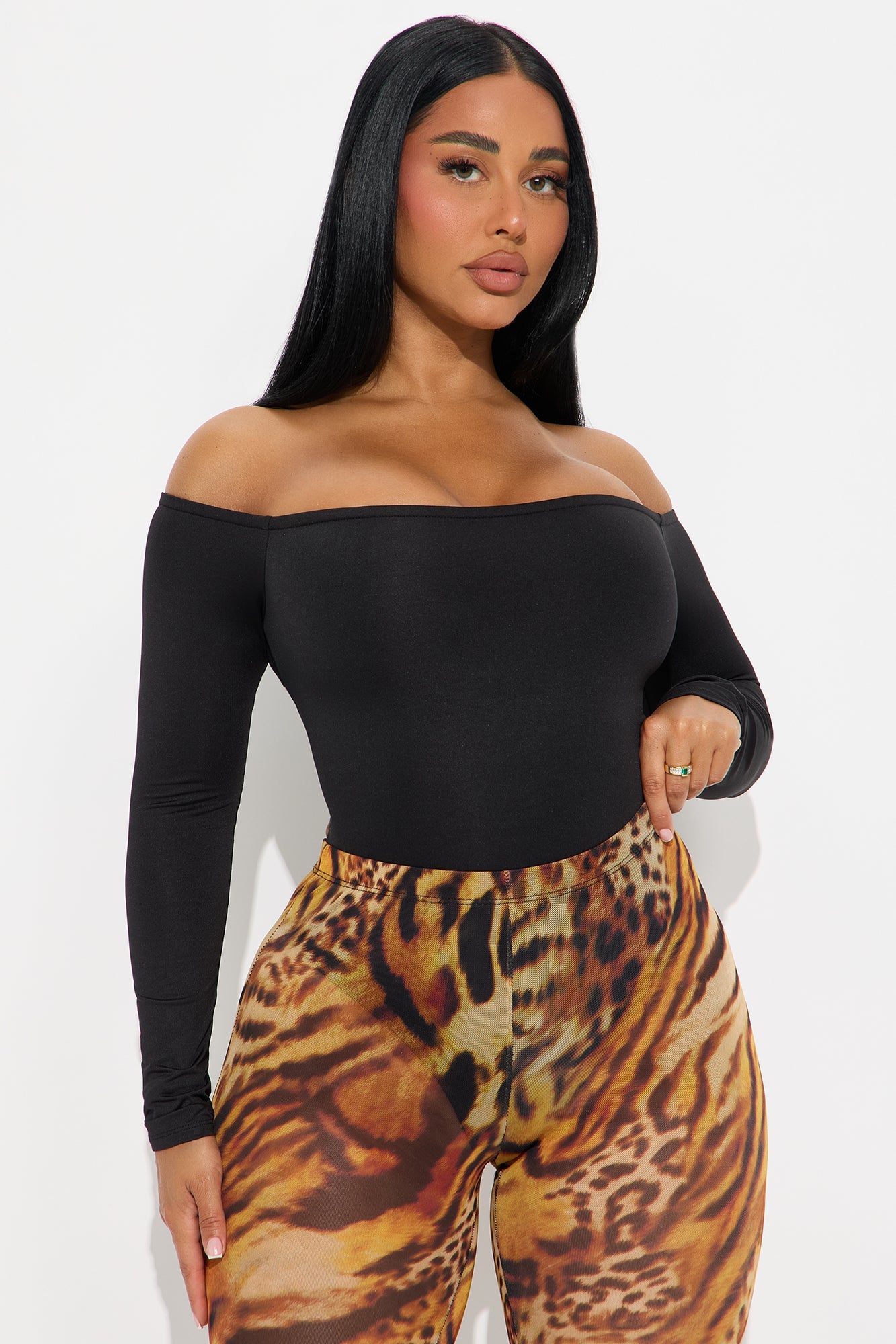 No Convincing Off Shoulder Cut Out Bodysuit - Black