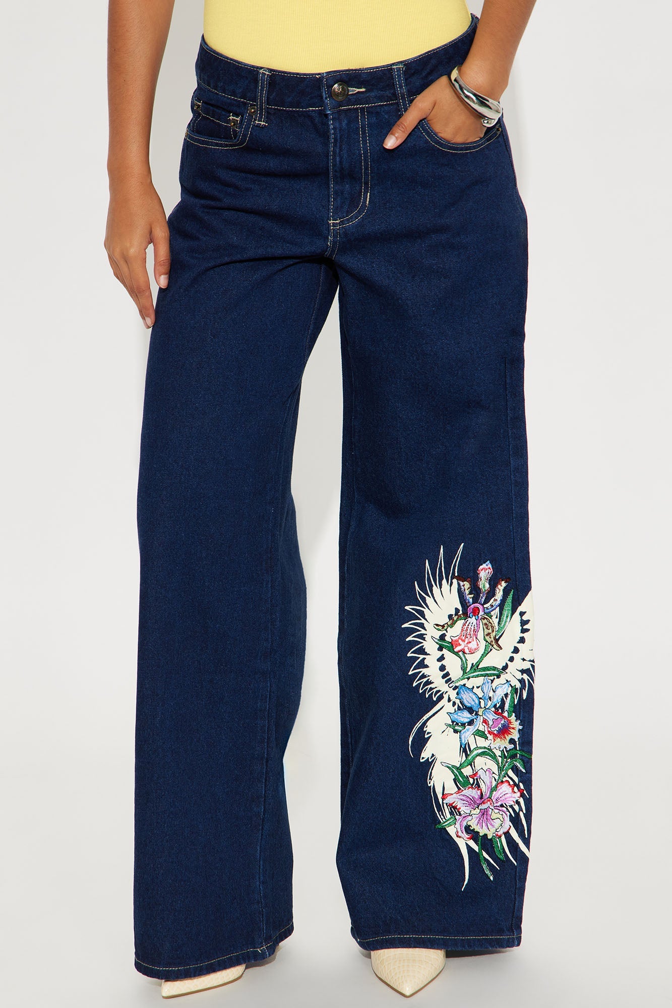 Ed Hardy Orchids Baggy Jeans - Medium Wash