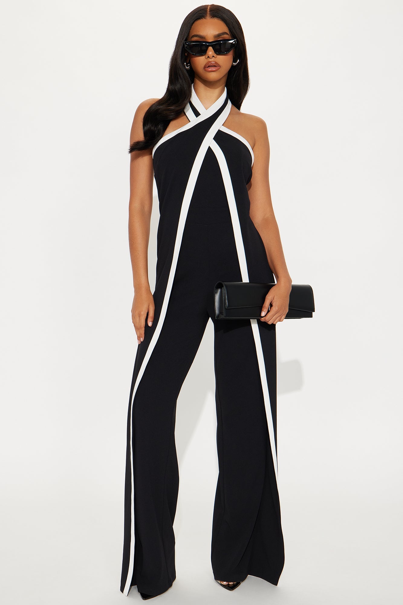 For The Moment Draped Halter Jumpsuit - Black/White