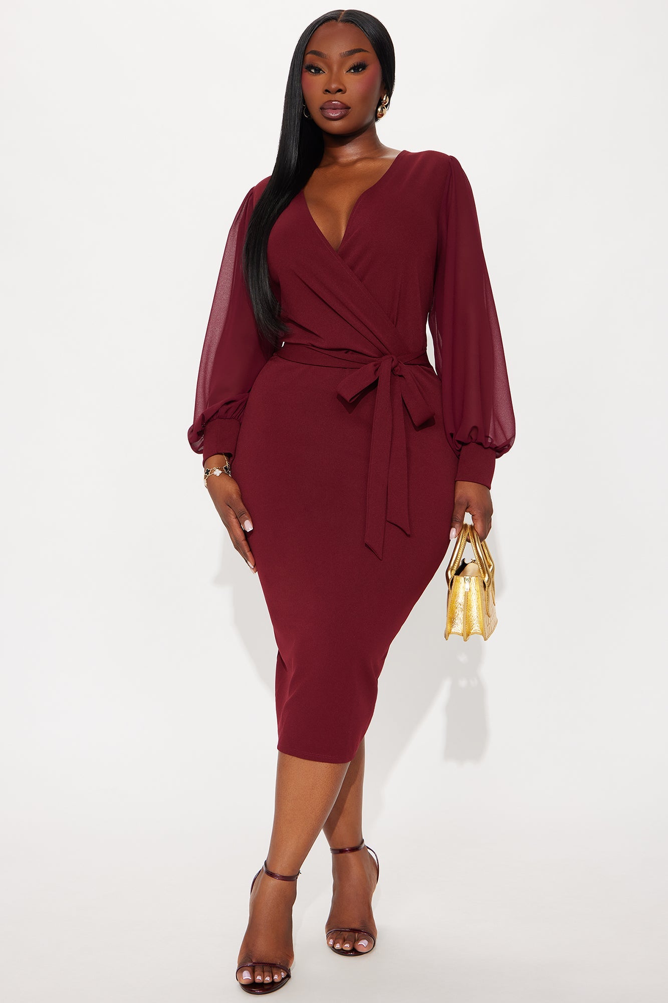 Renee Surplice Tie Waist Midi Dress - Wine