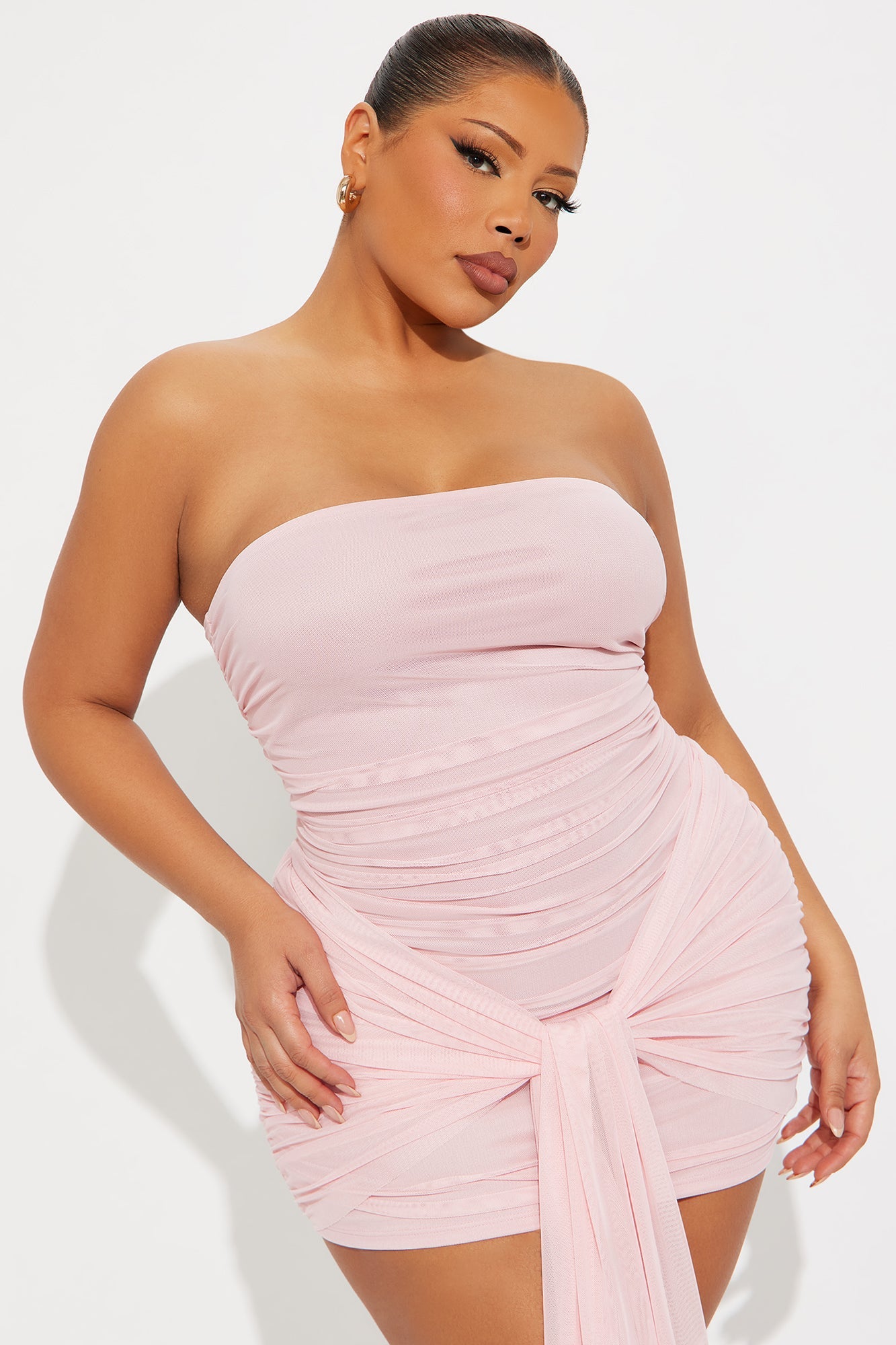 Tessa Draped Mesh Mini Dress - Pink