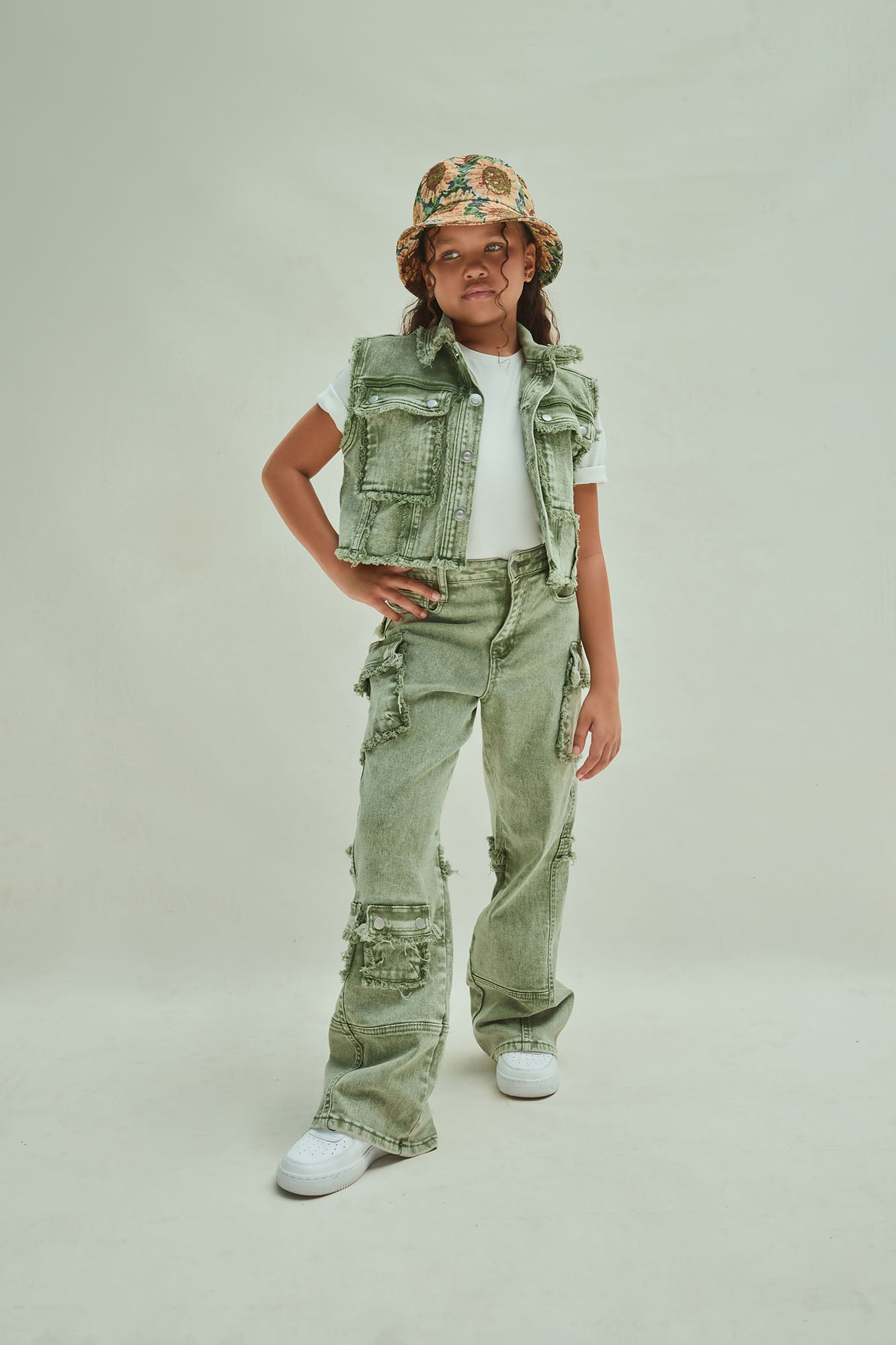 Mini Cropped Gillie Cargo Vest - Green