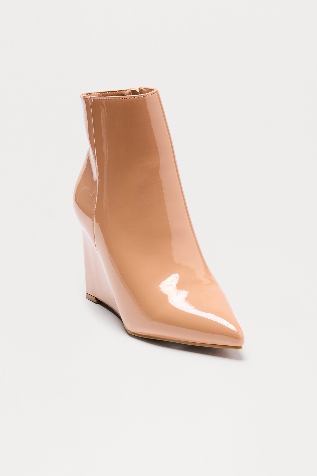 Ricki Faux Patent Wedge Booties - Natural