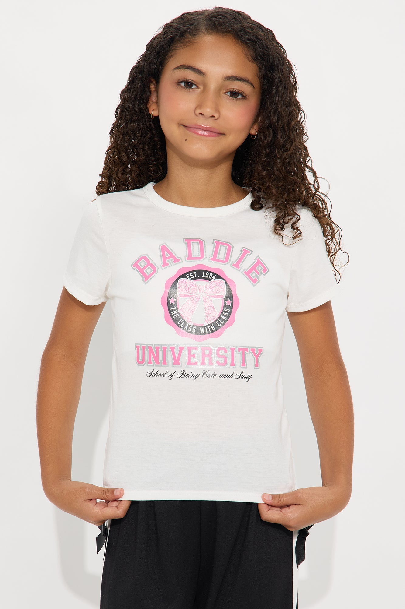 Mini Baddie University Pant Set - Black/White