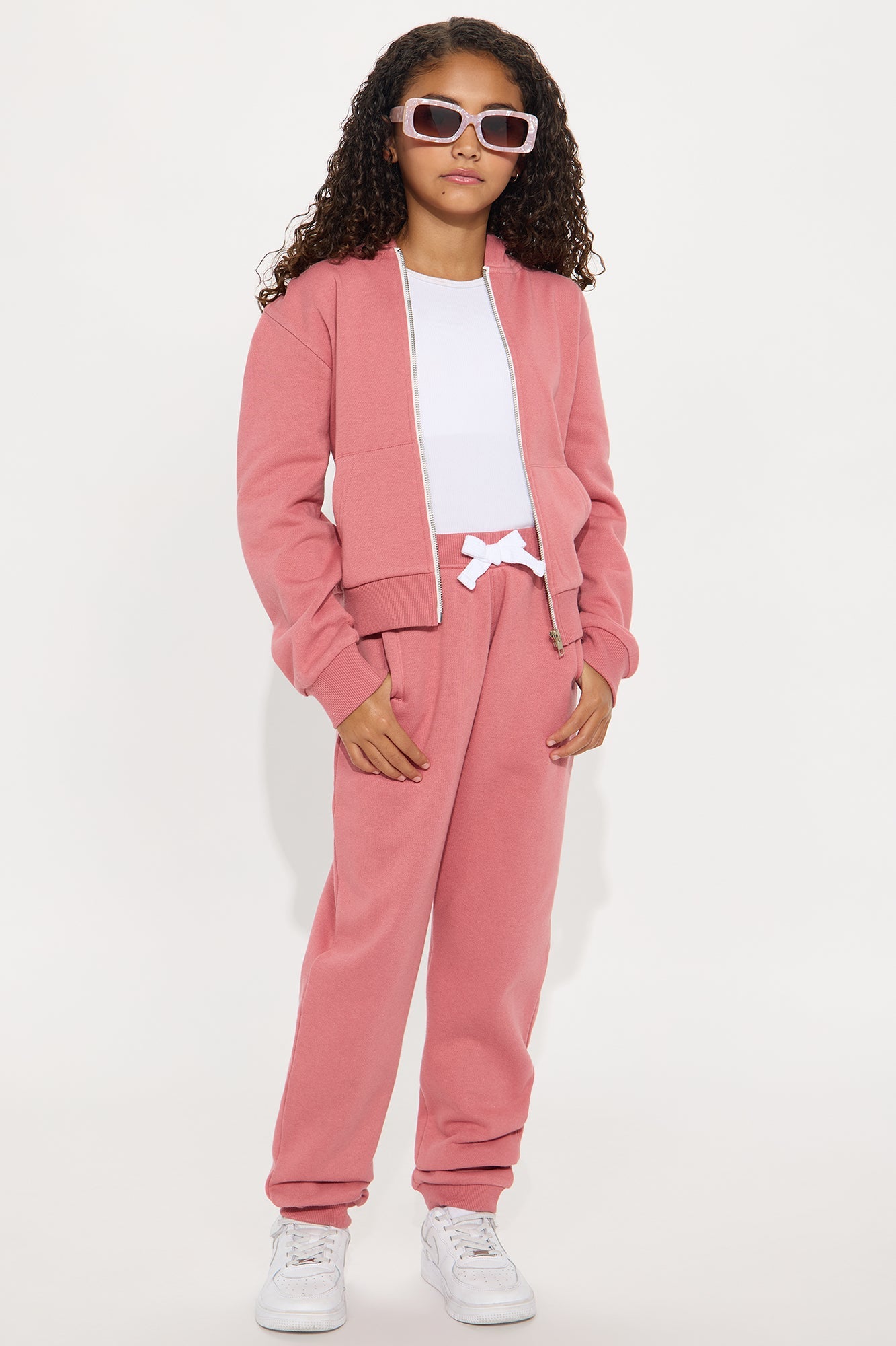 Mini Relaxed Vibe Zip Up Jacket and Jogger Pant Set - Pink