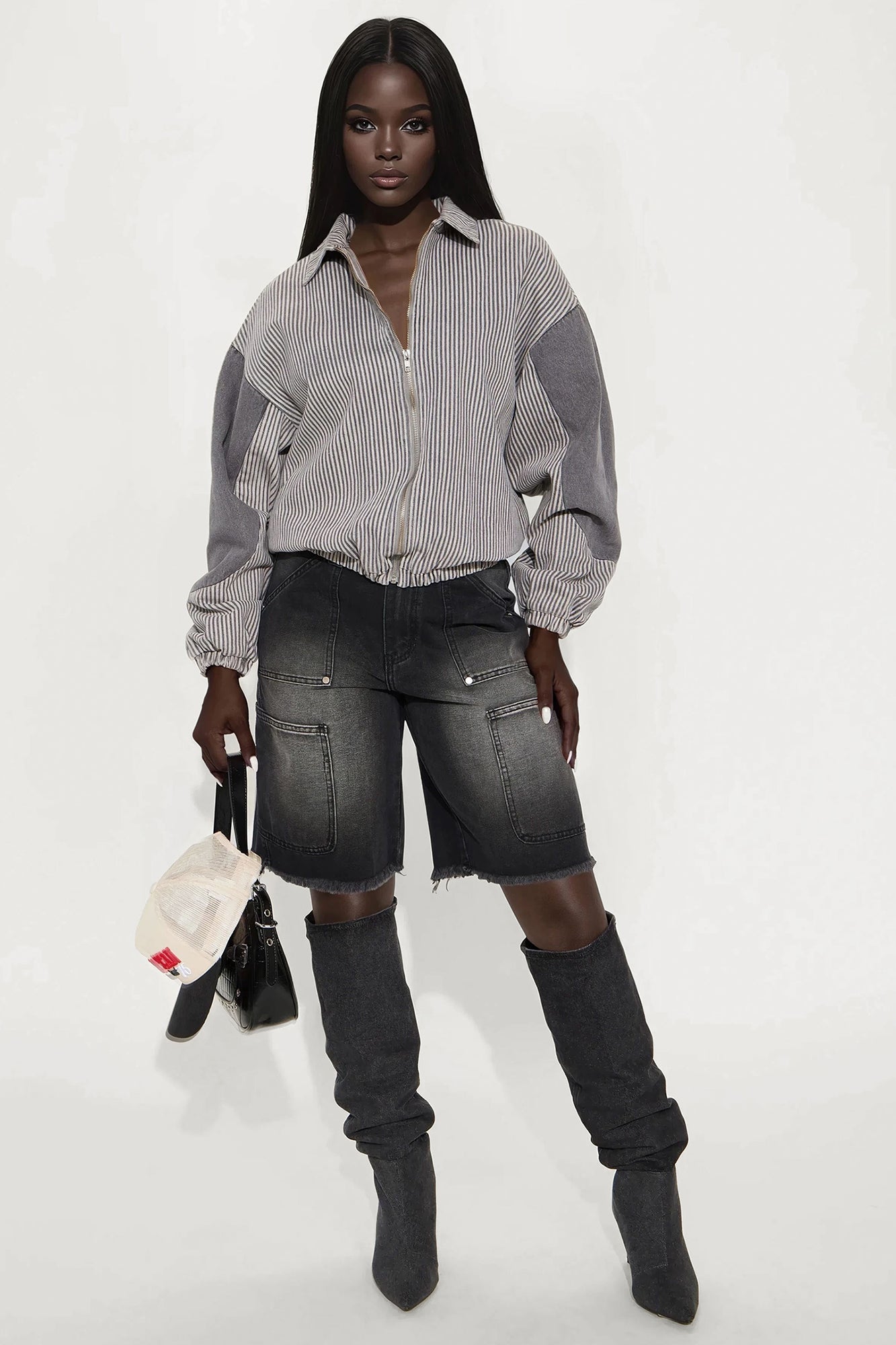Out Of Your Way Utility Denim Jorts - Black Wash