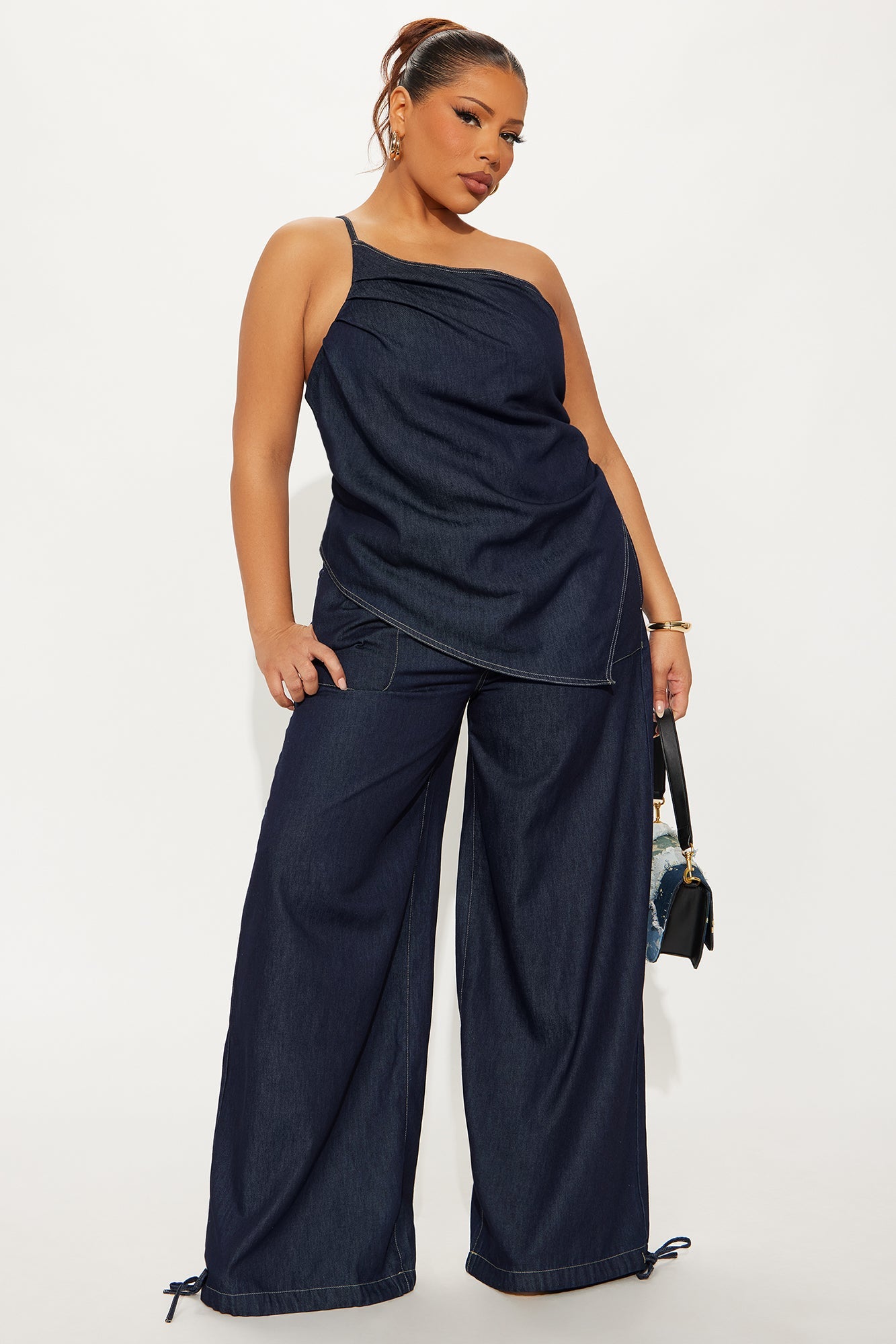 Jenni Dark Wash Wide Leg Pant Set - Dark Wash