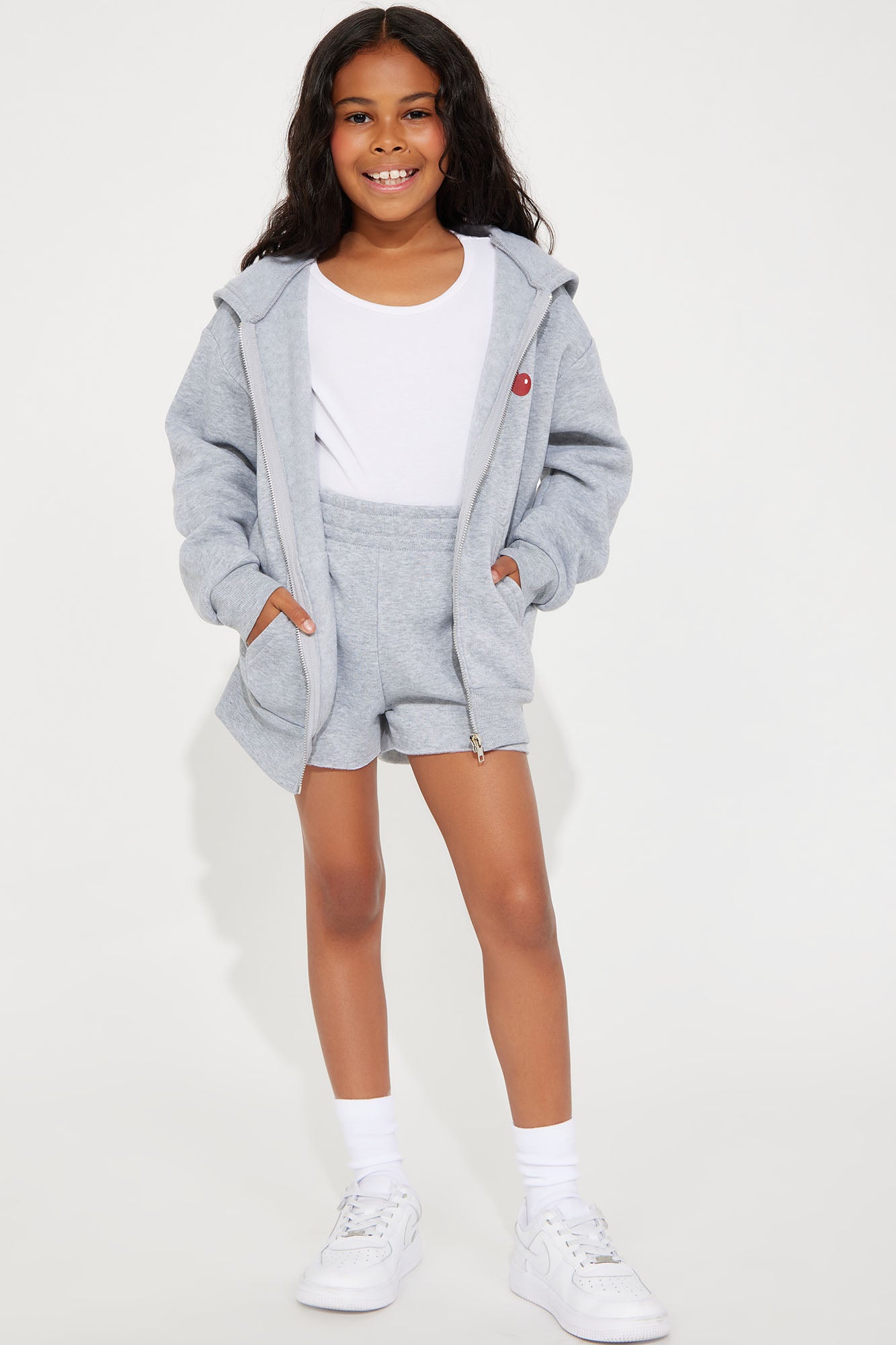 Mini Cherry Taste Fleece Short Set - Heather Grey