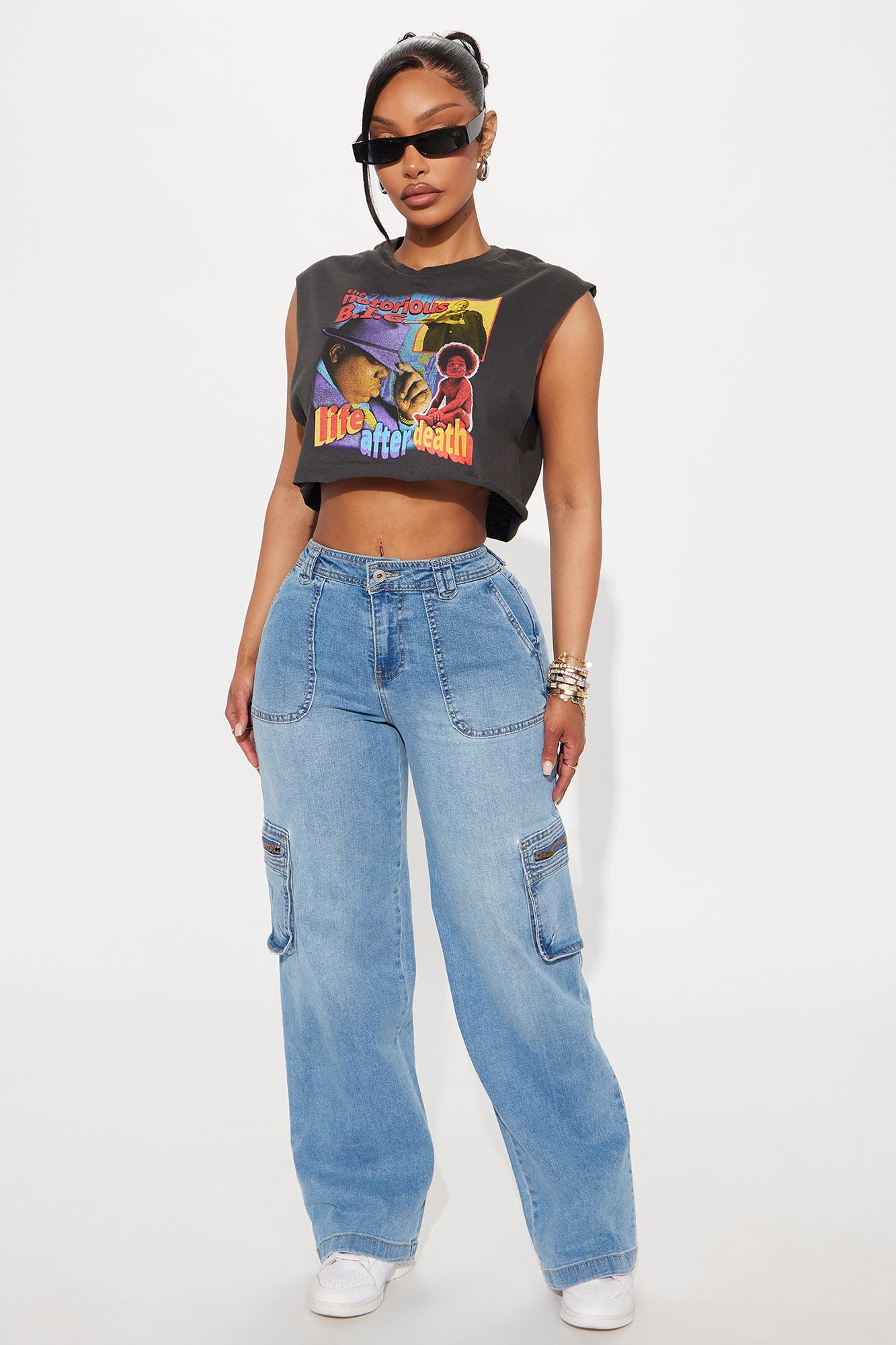 Biggie Photo Collage Cropped Muscle Tee - Black