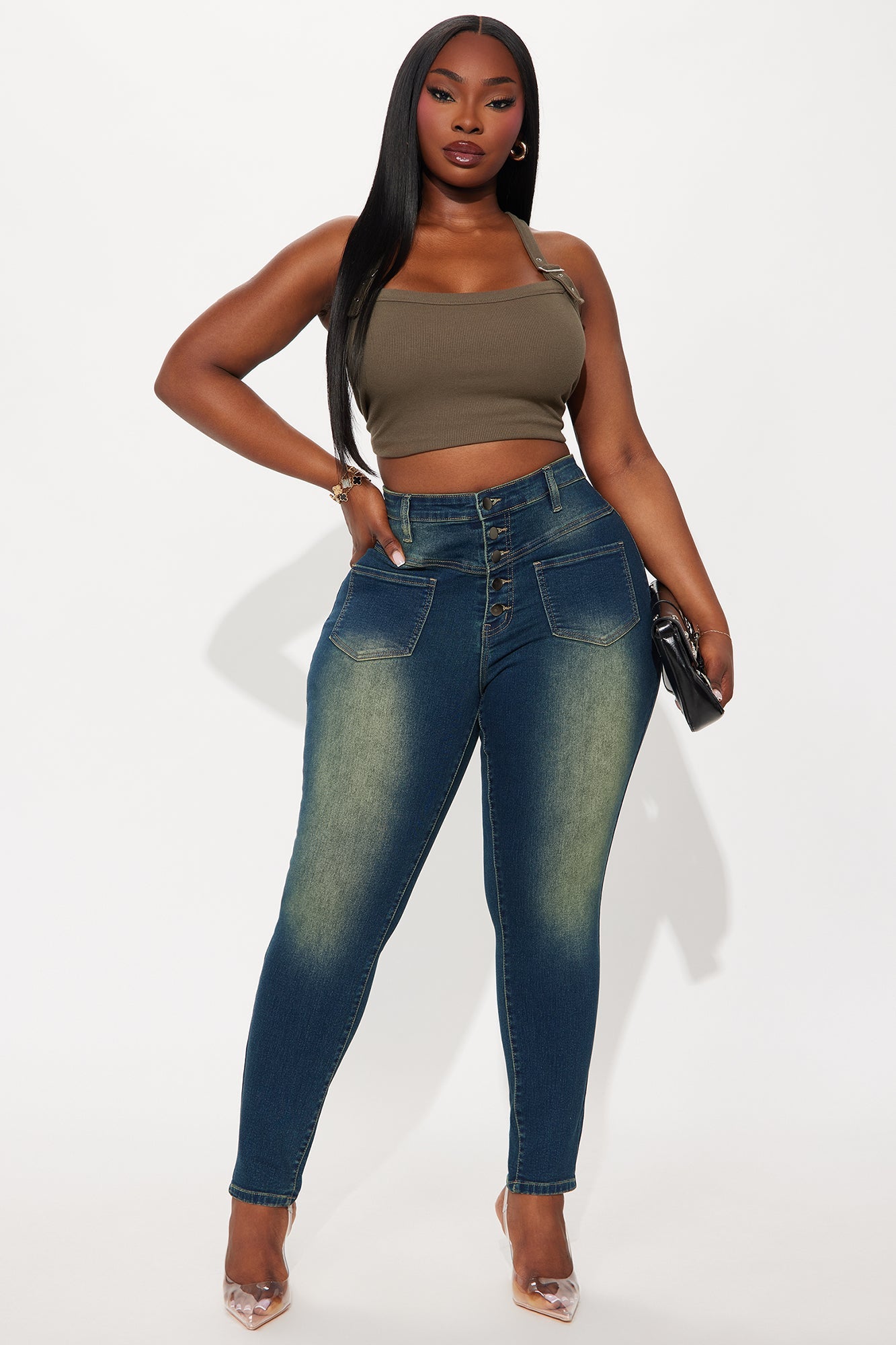 Hot Stuff Low Rise Tinted Skinny Jeans - Vintage Wash