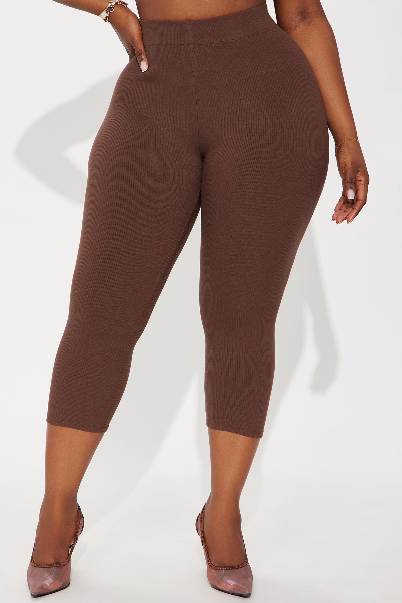 Tory Rib Heavy Contoured High Waisted Capri Legging - Dark Brown
