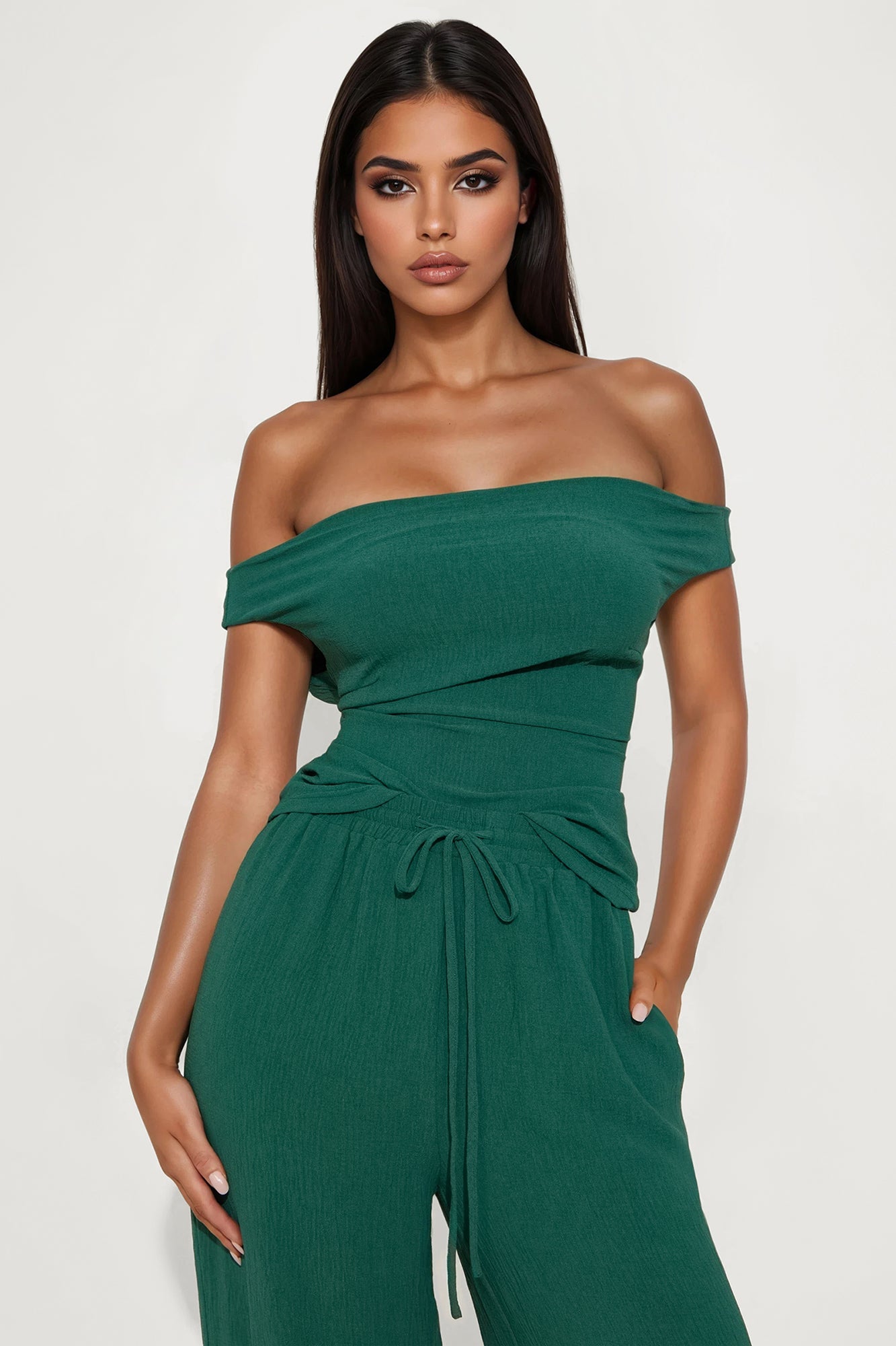 Ana Off Shoulder Pant Set - Hunter