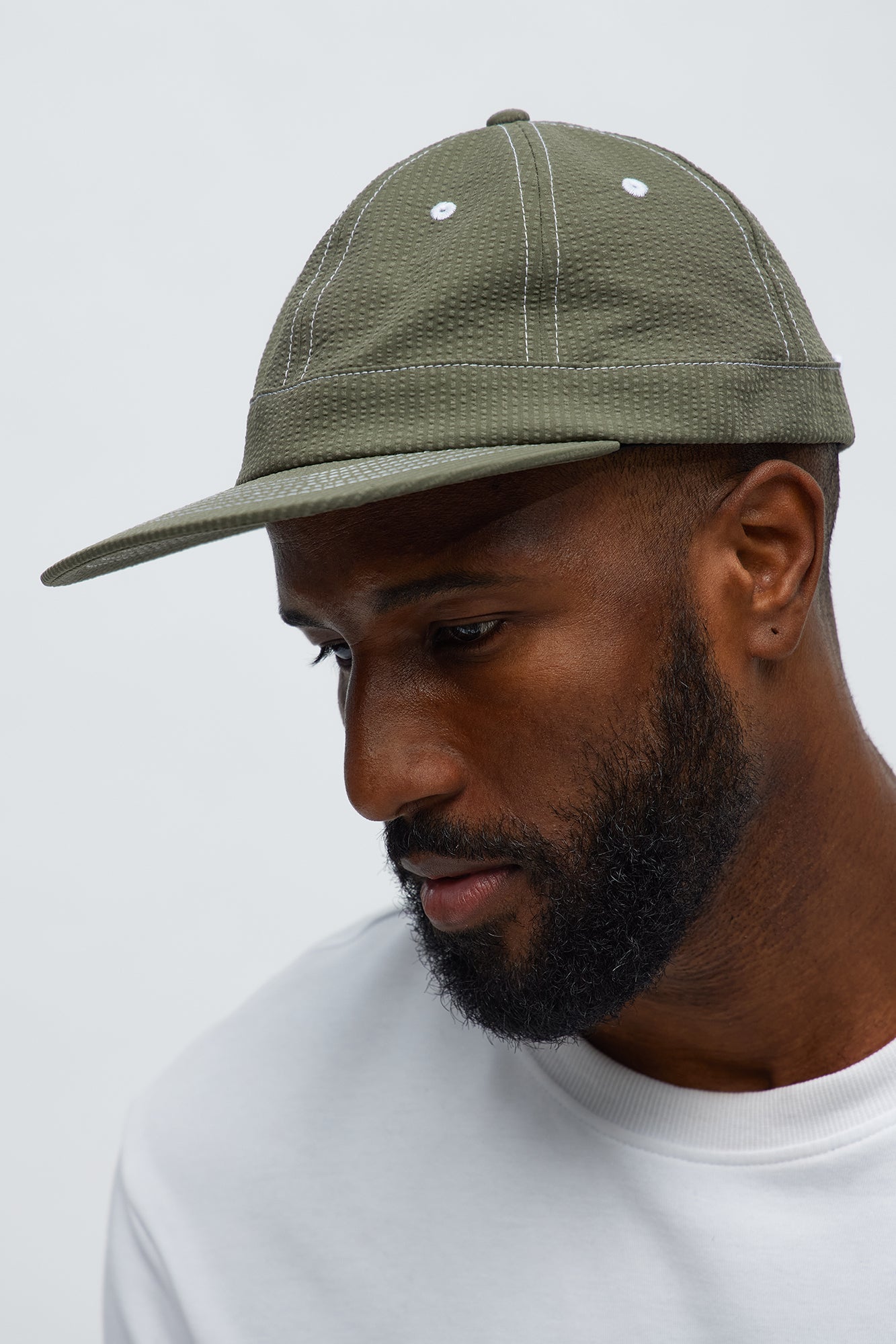 Seersucker 6 Panel Hat - Olive