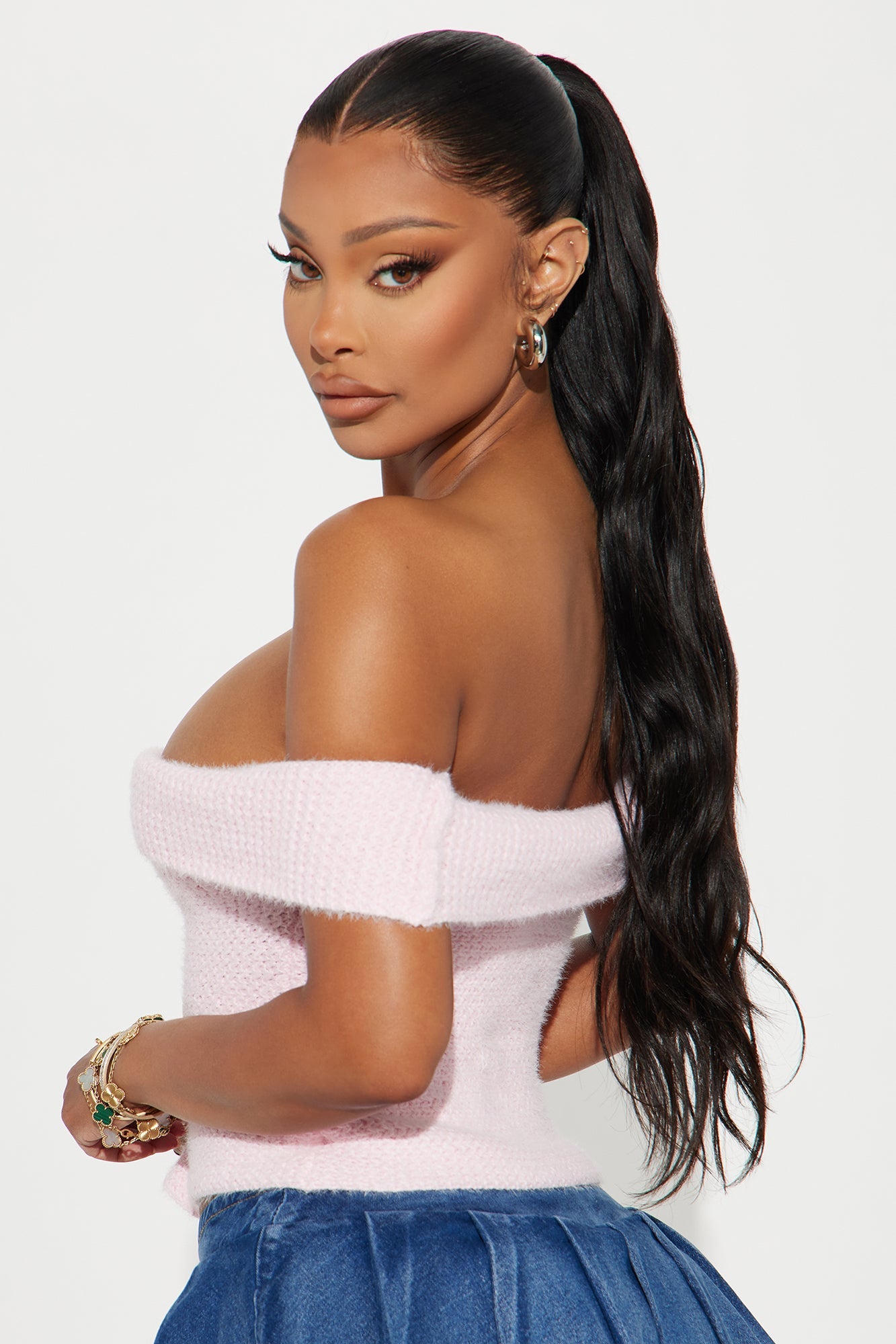 In Too Deep Off Shoulder Sweater Top - Pink
