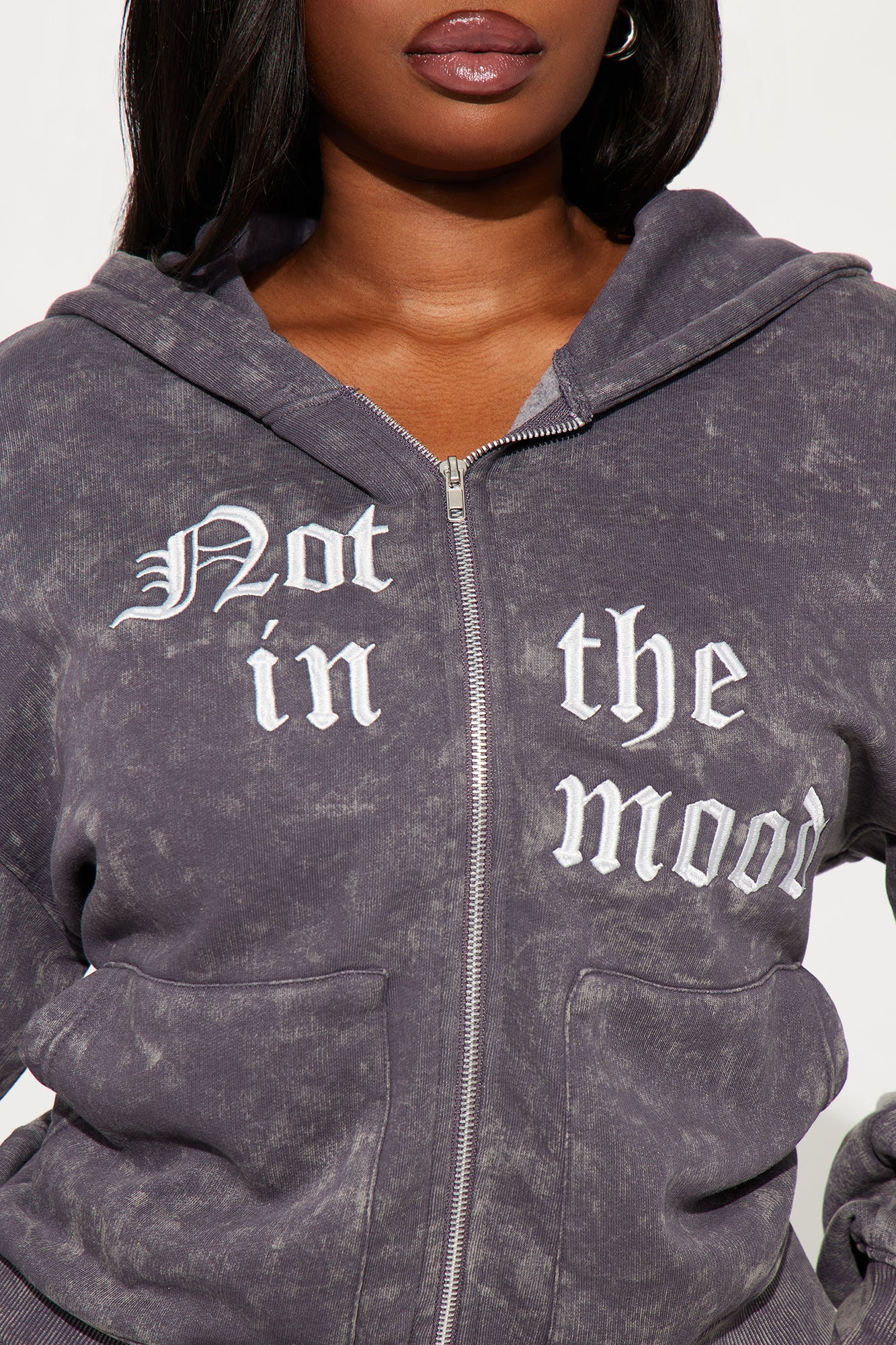 Not In The Mood Washed Zip Hoodie - Charcoal