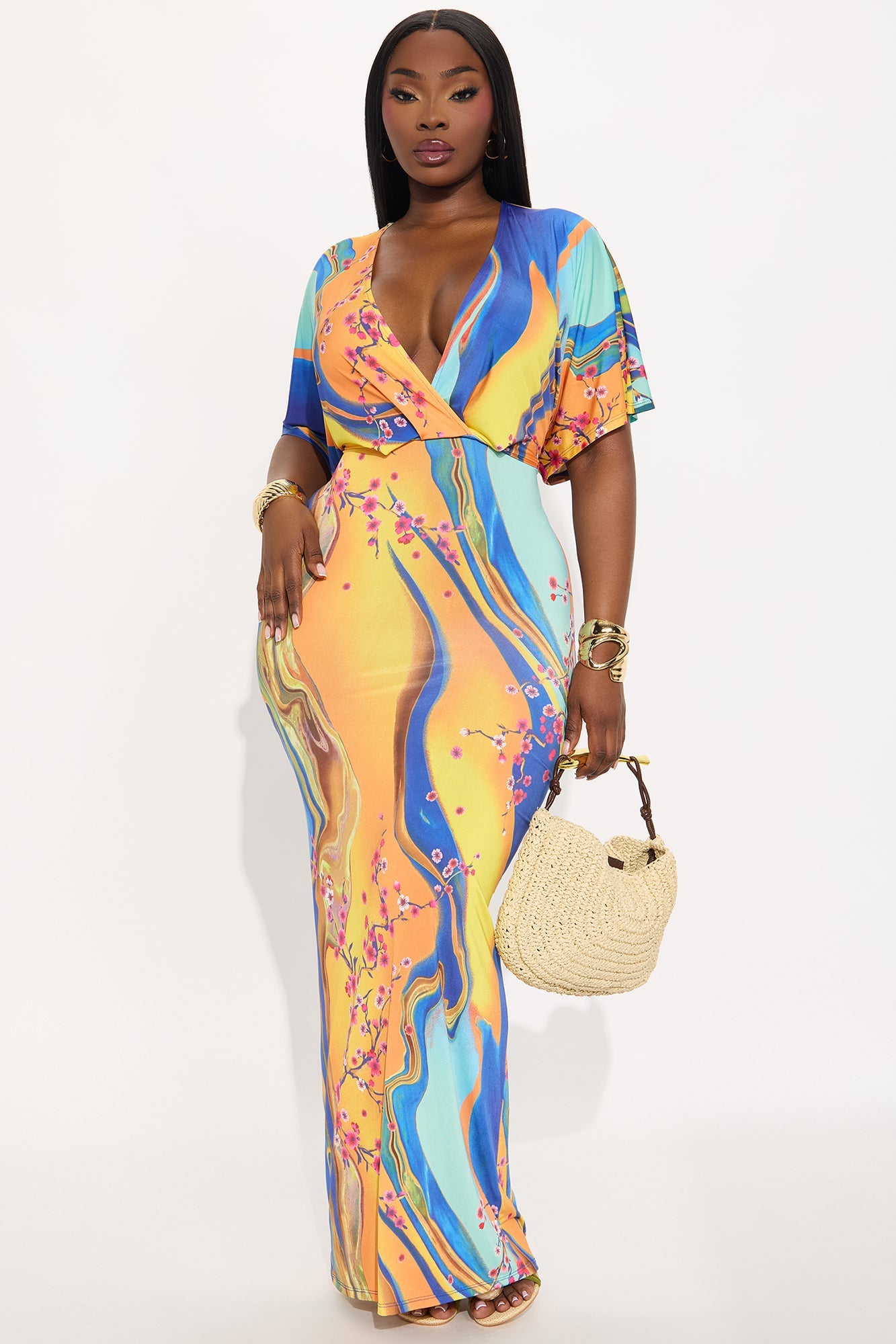 Dalia Short Sleeve Maxi Dress - Blue/combo