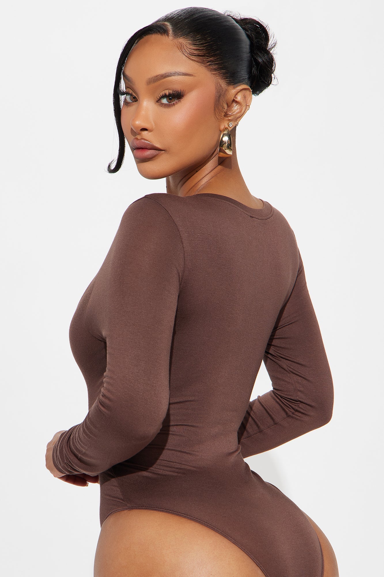 Marlene Scoop Neck Long Sleeve Bodysuit - Chocolate