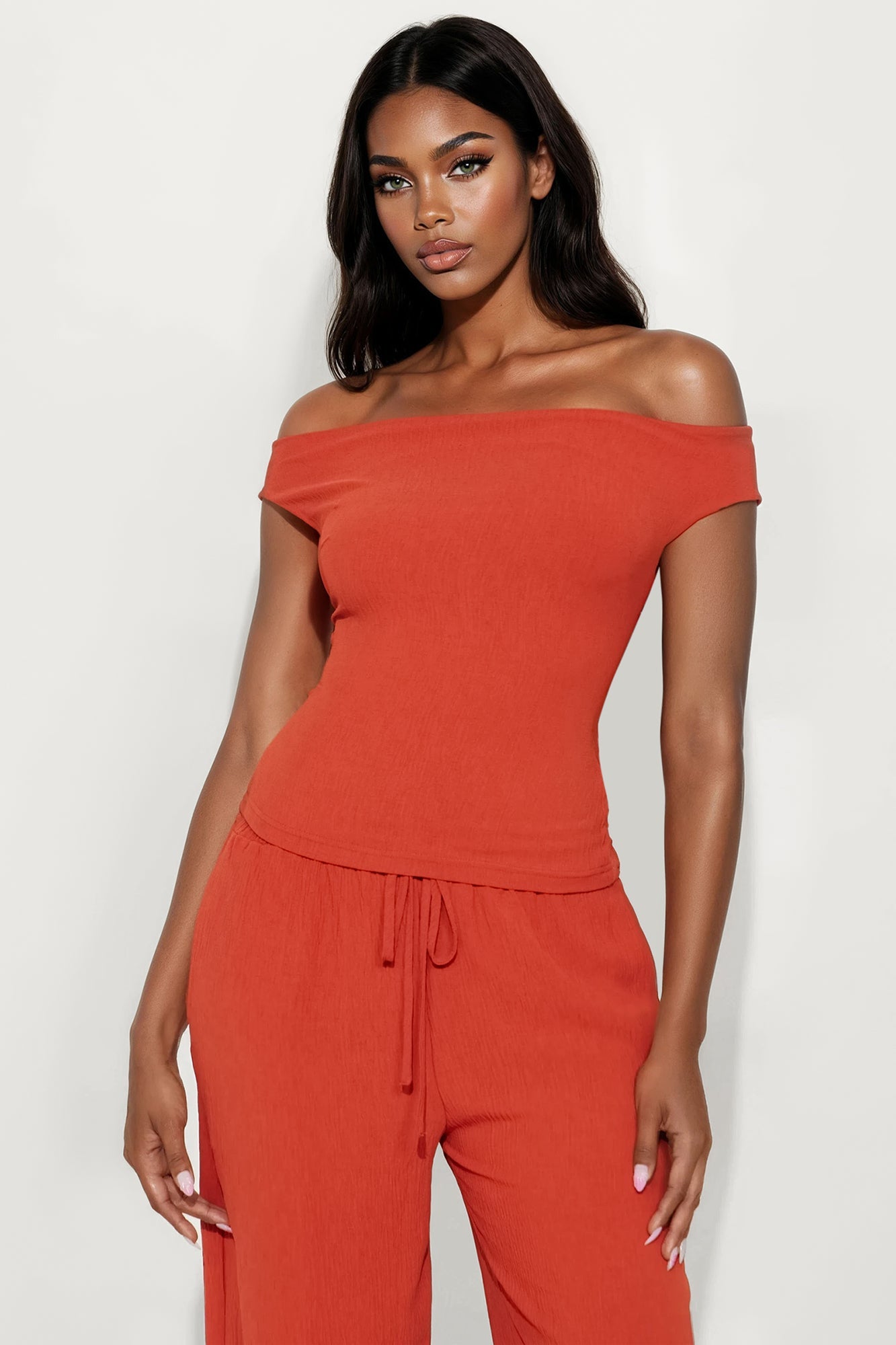 Ana Off Shoulder Pant Set - Rust